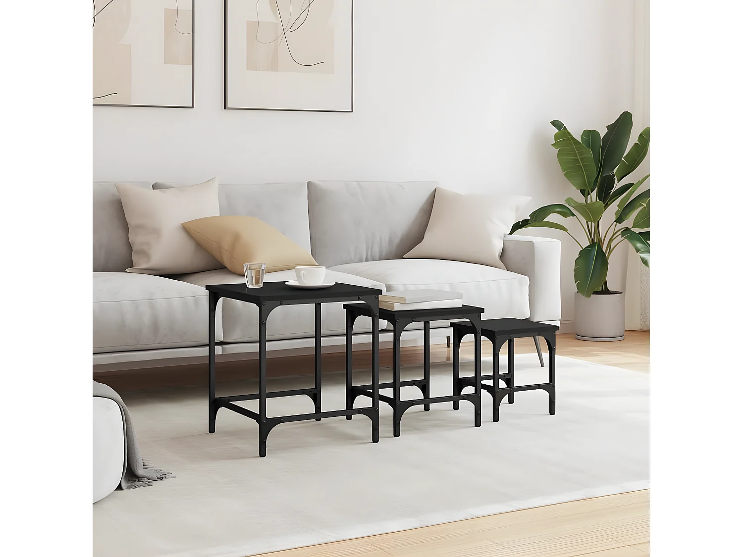 Tables basses gigognes 3 pcs noir bois d'ingénierie