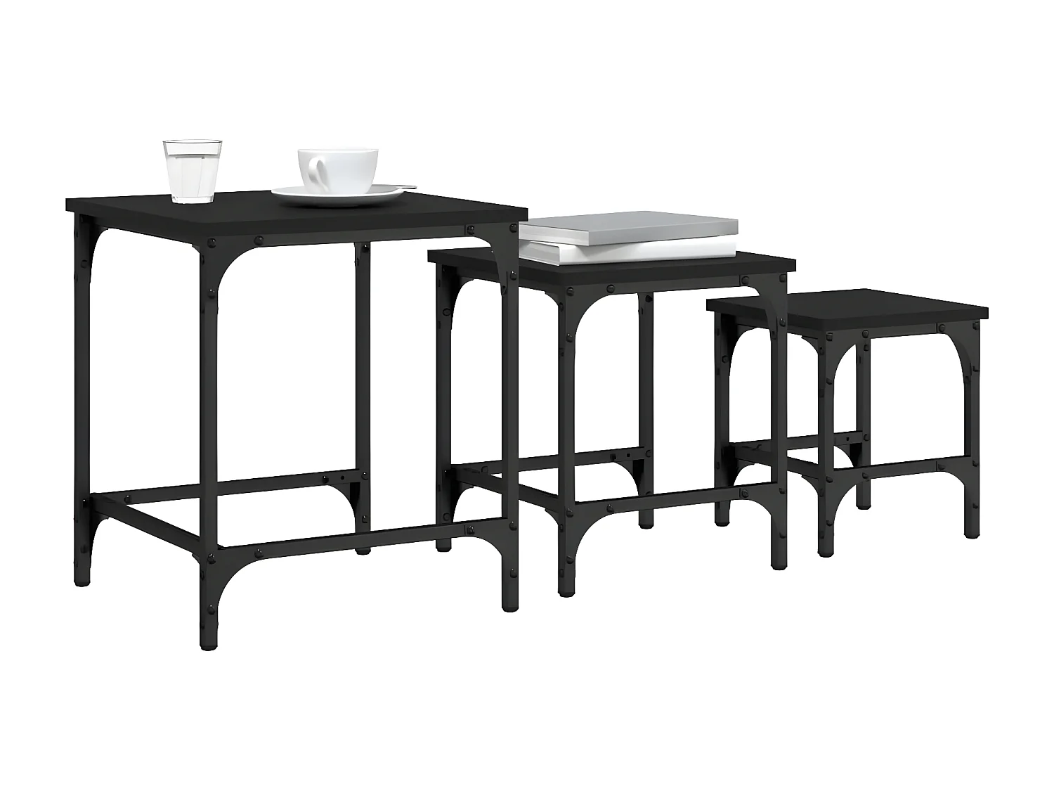 Tables basses gigognes 3 pcs noir bois d'ingénierie