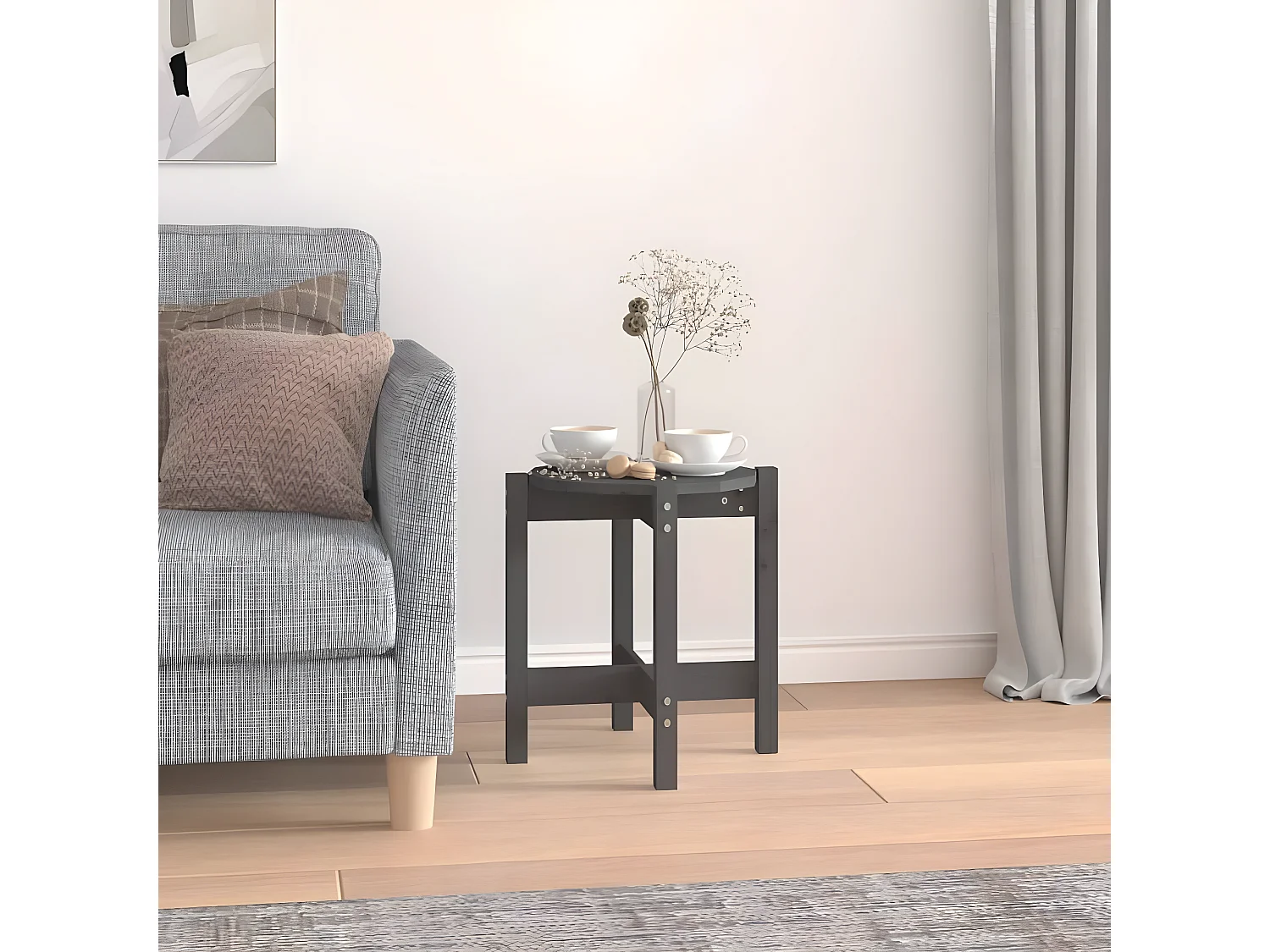 Table basse Gris Ø 42,5x45 Bois massif de pin