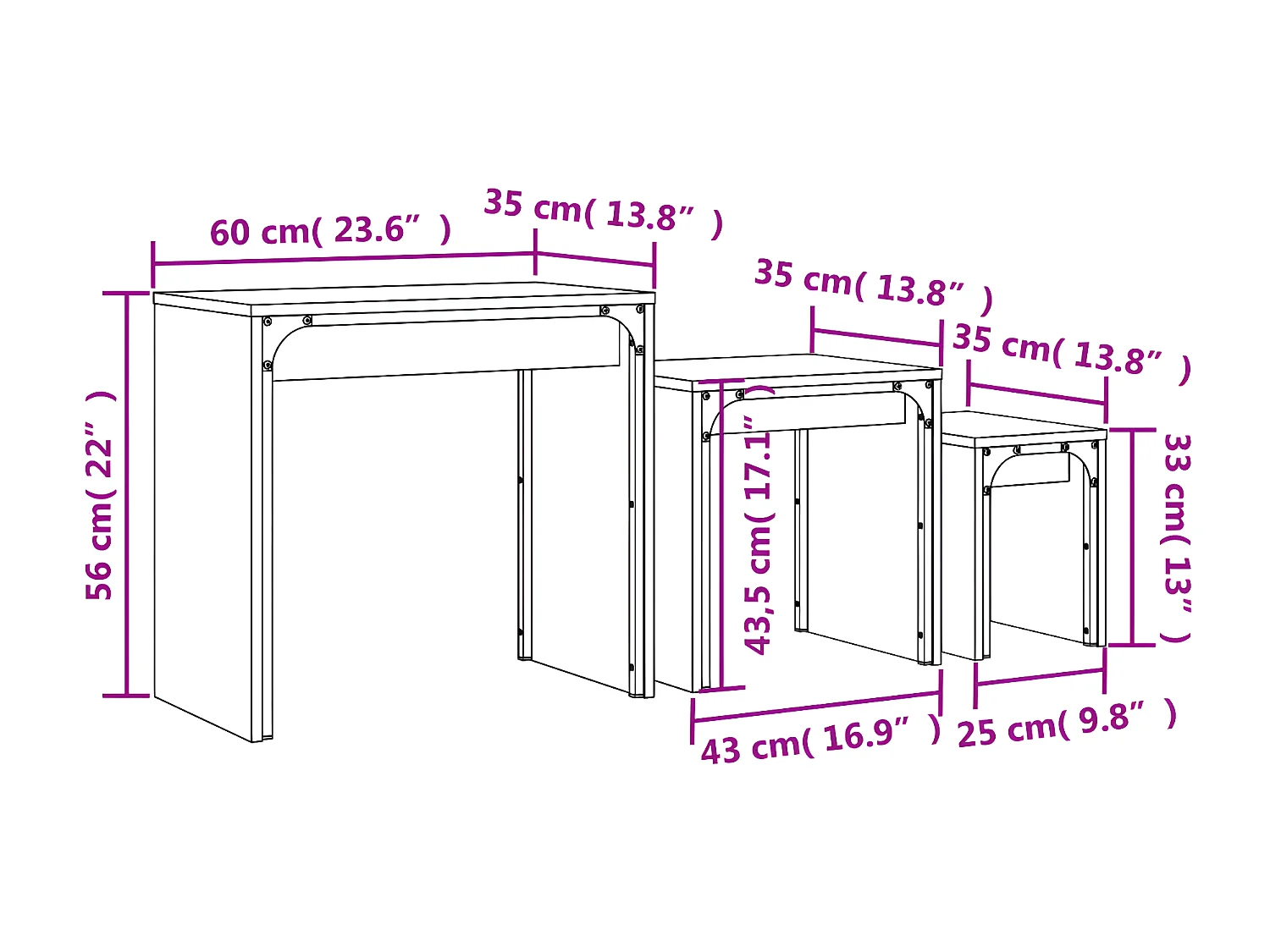 Tables basses gigognes 3 pcs noir bois d'ingénierie