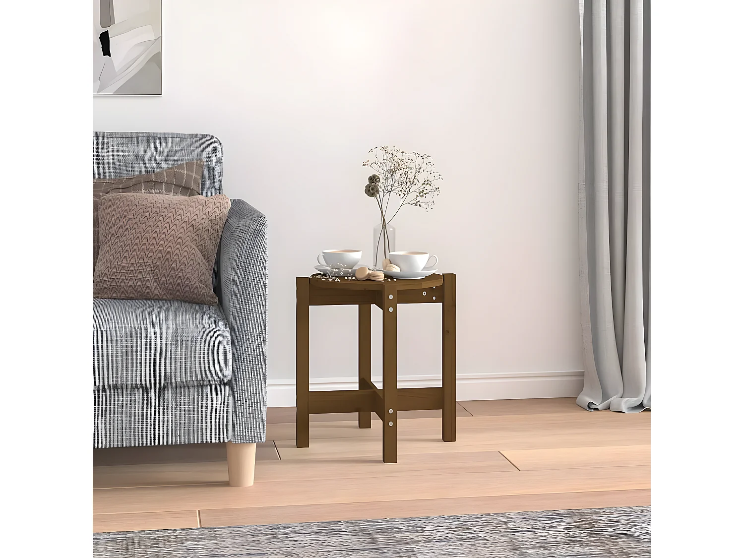 Table basse Marron miel Ø 42,5x45 Bois massif de pin