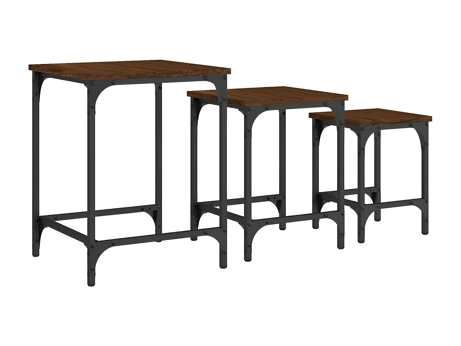 3-delige Tafeltjesset bewerkt hout bruin eikenkleur