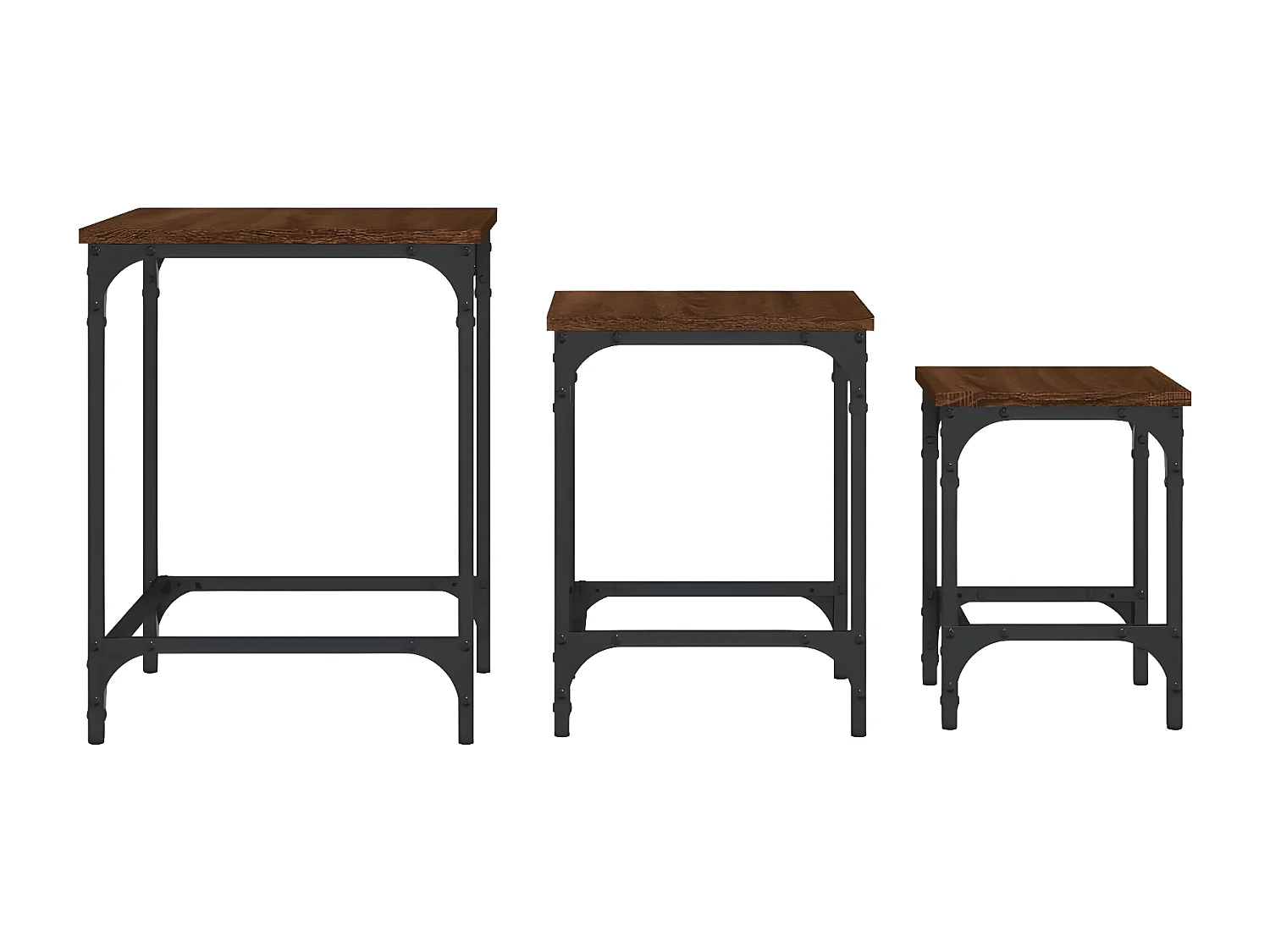 3-delige Tafeltjesset bewerkt hout bruin eikenkleur