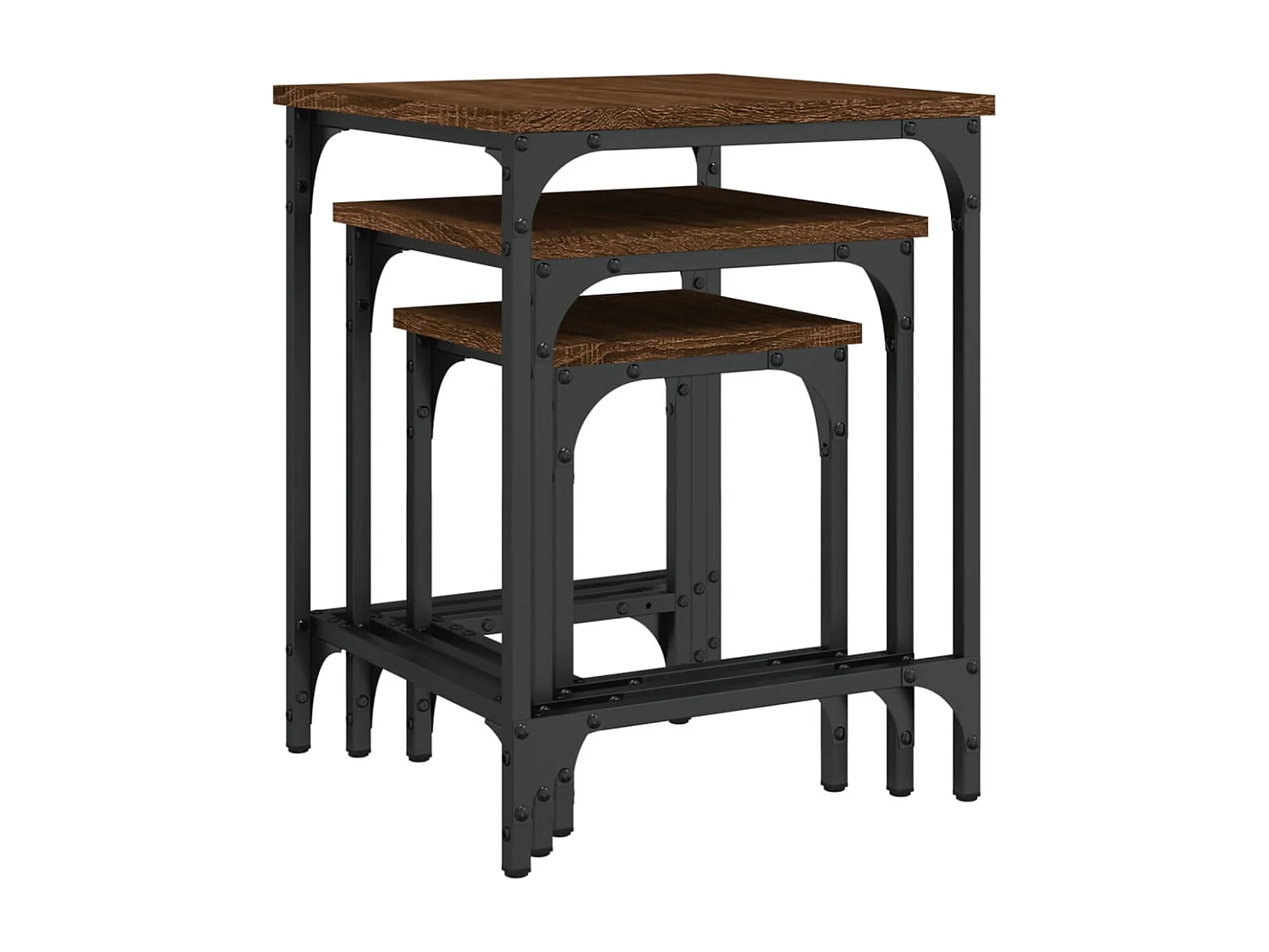 3-delige Tafeltjesset bewerkt hout bruin eikenkleur