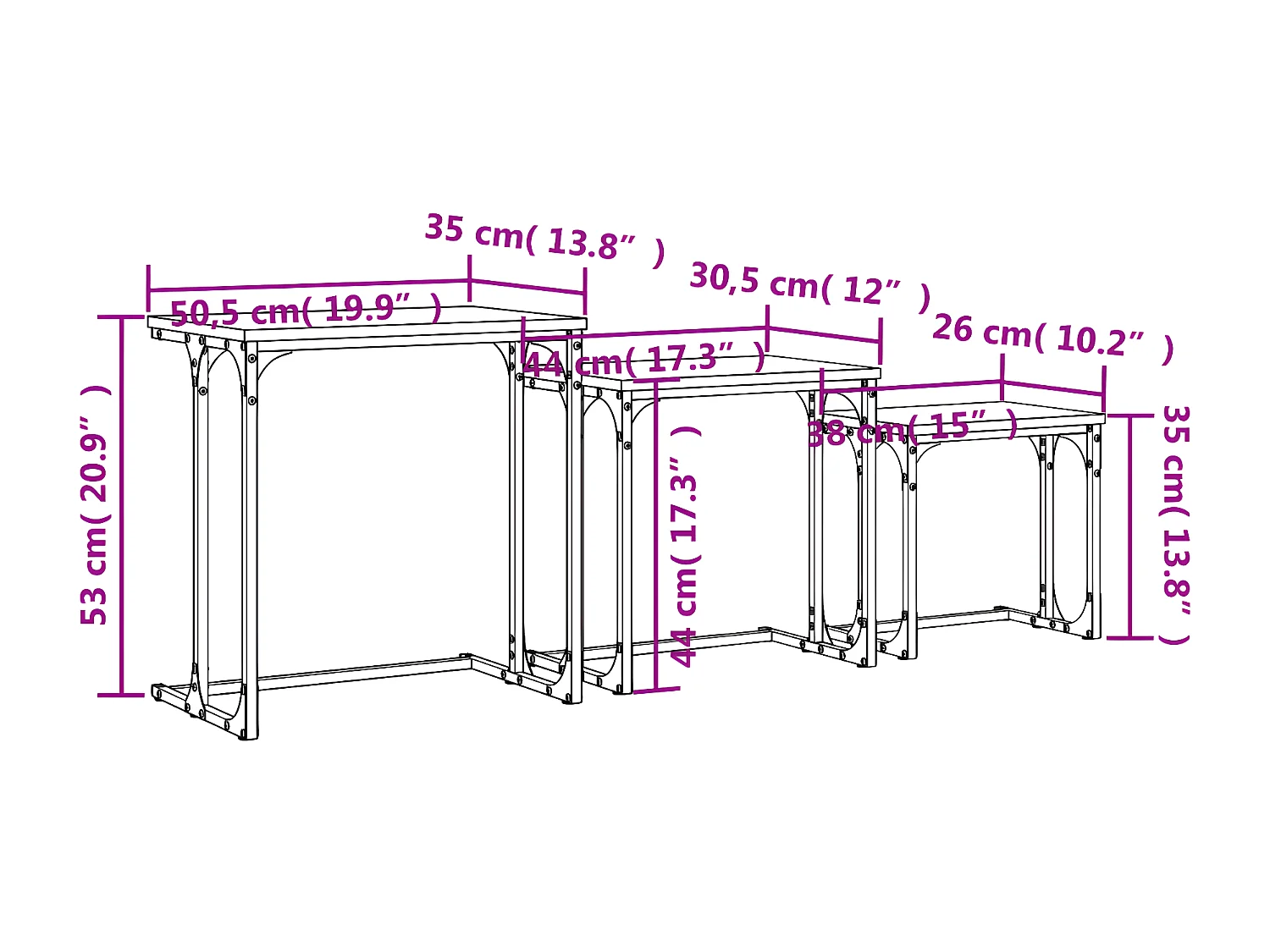 Tables basses gigognes 3 pcs chêne sonoma bois d'ingénierie