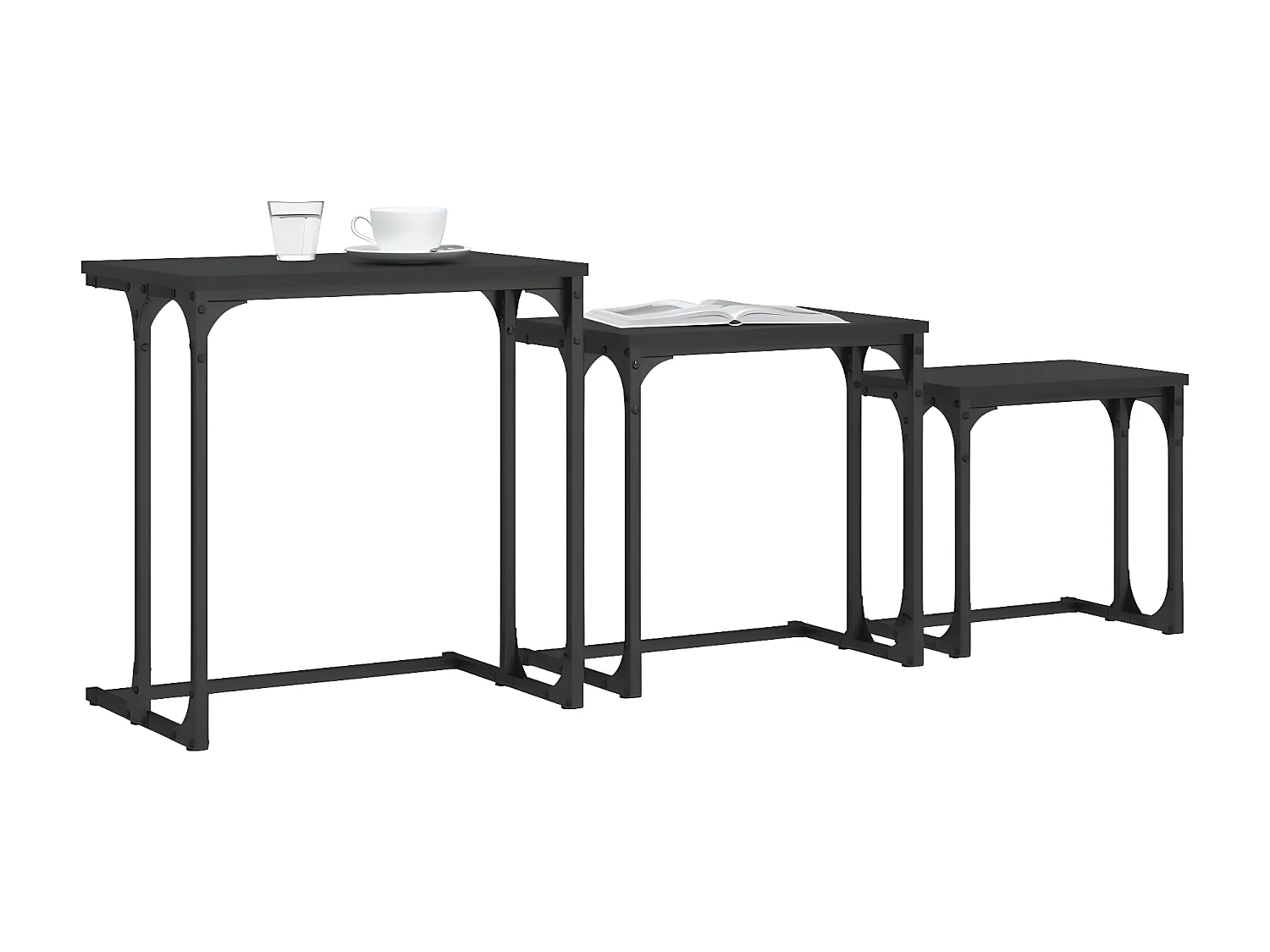 Tables basses gigognes 3 pcs noir bois d'ingénierie