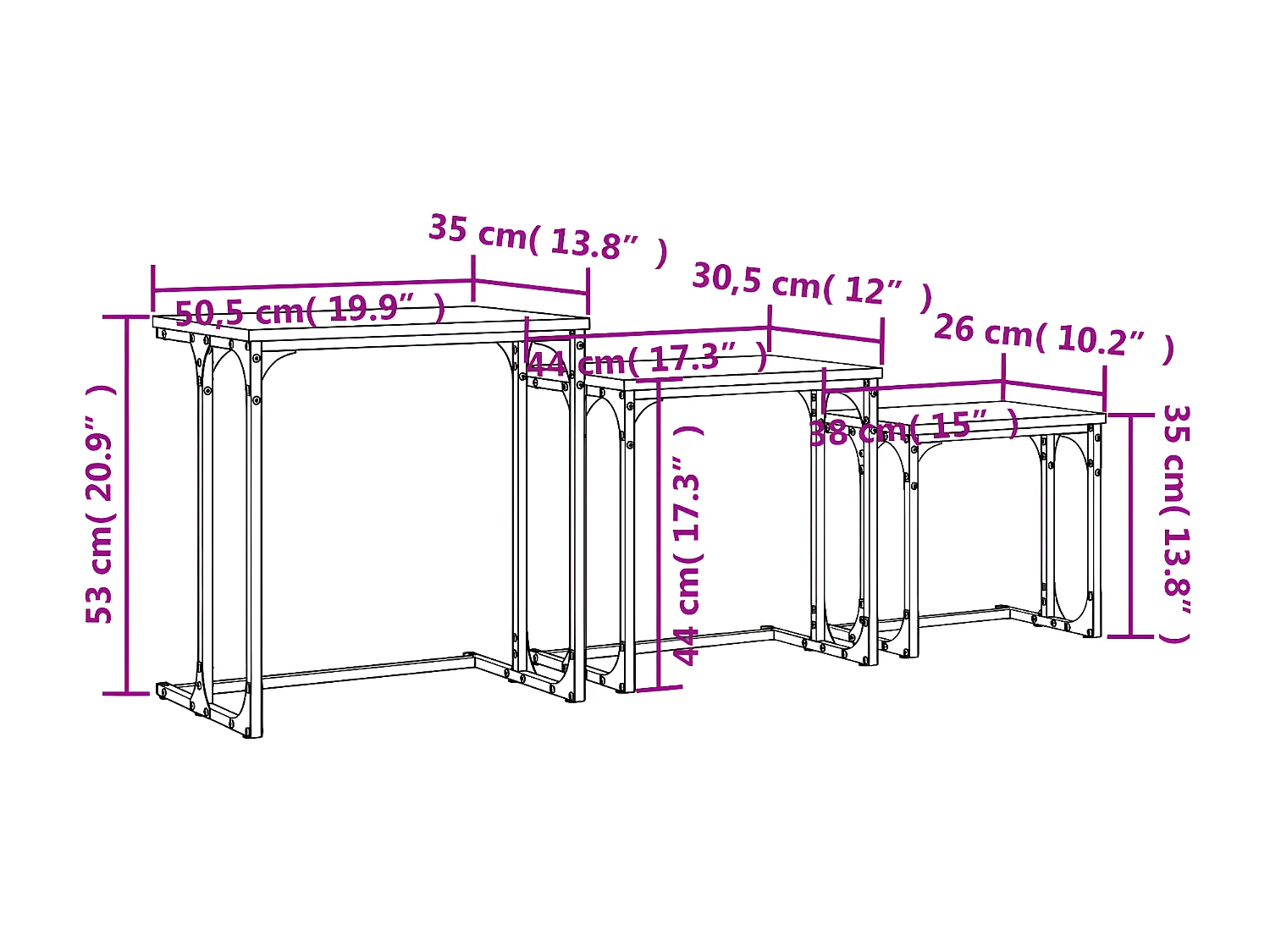 Tables basses gigognes 3 pcs noir bois d'ingénierie
