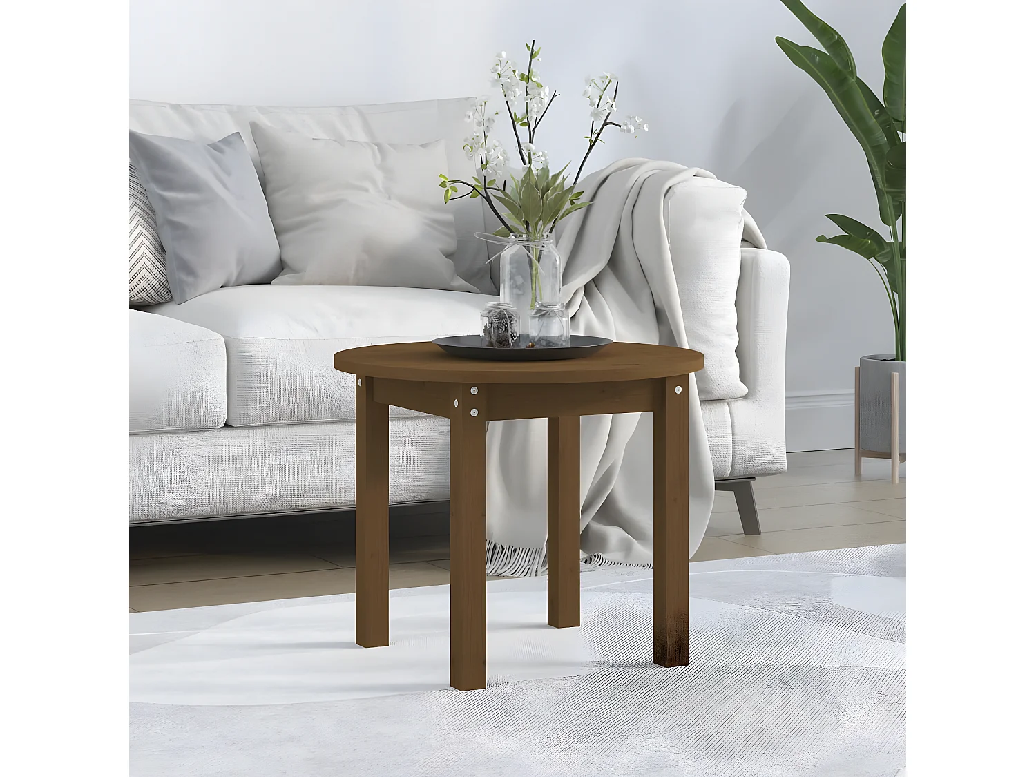 Table basse Marron miel Ø 55x45 Bois massif de pin