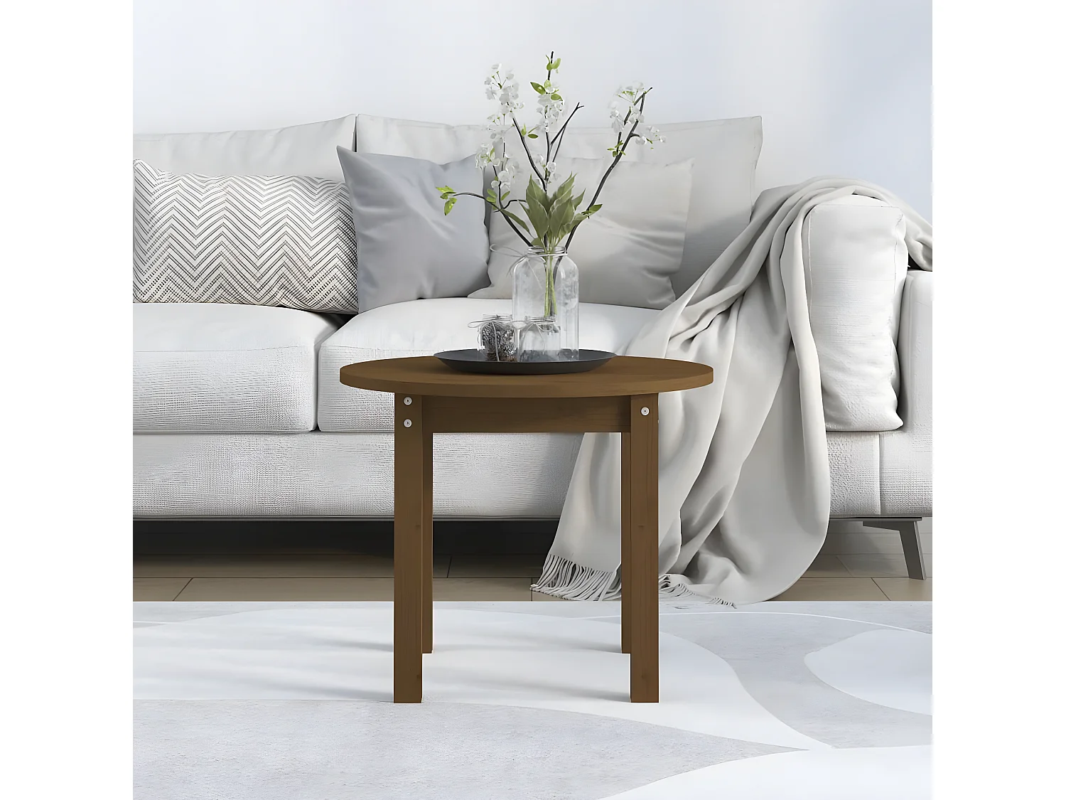 Table basse Marron miel Ø 55x45 Bois massif de pin