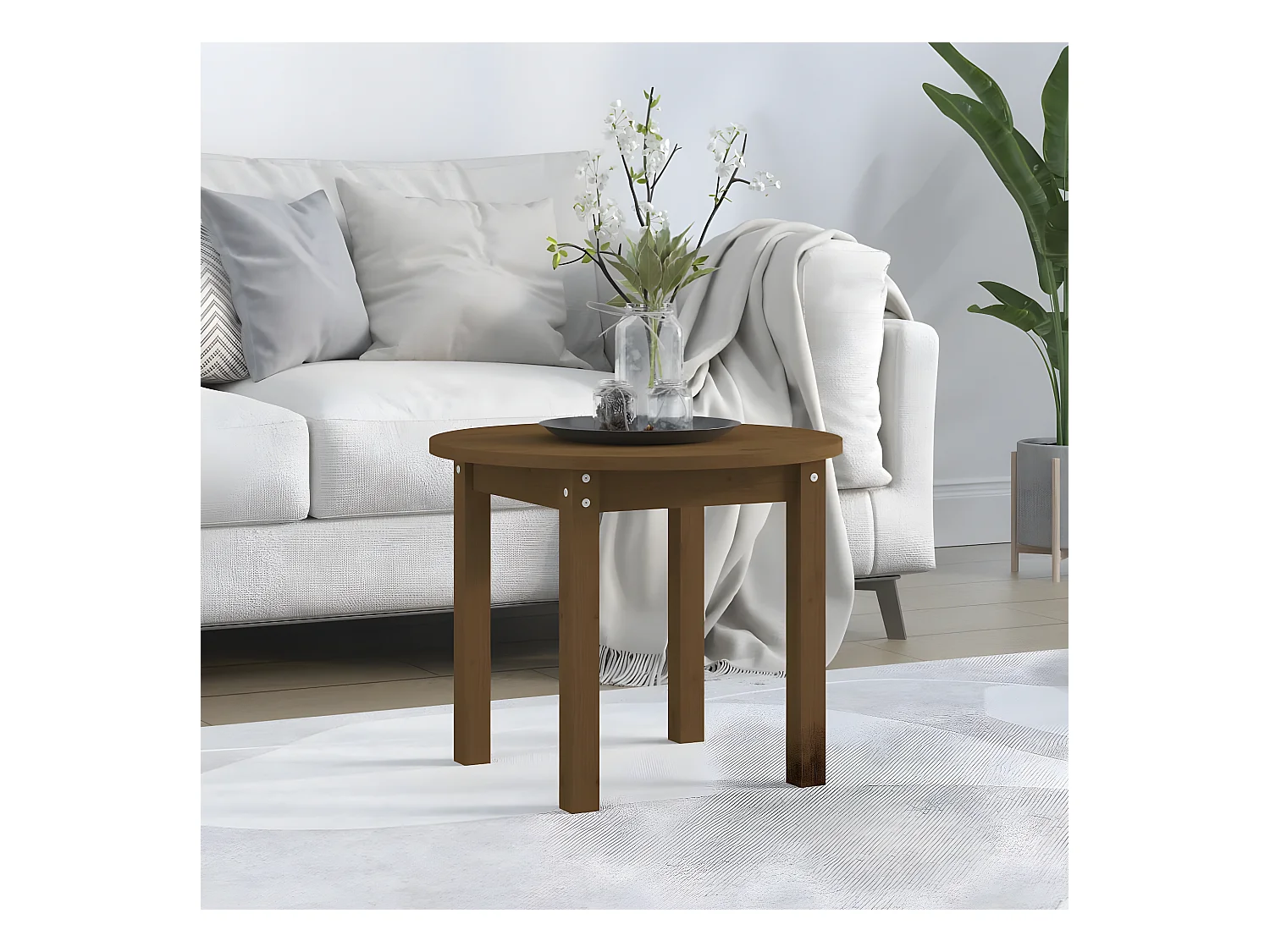 Table basse Marron miel Ø 55x45 Bois massif de pin