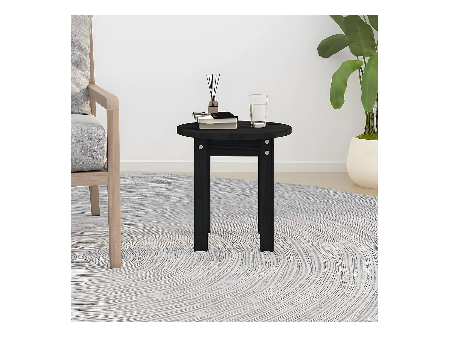 Salontafel Ø 35x35 cm massief grenenhout zwart