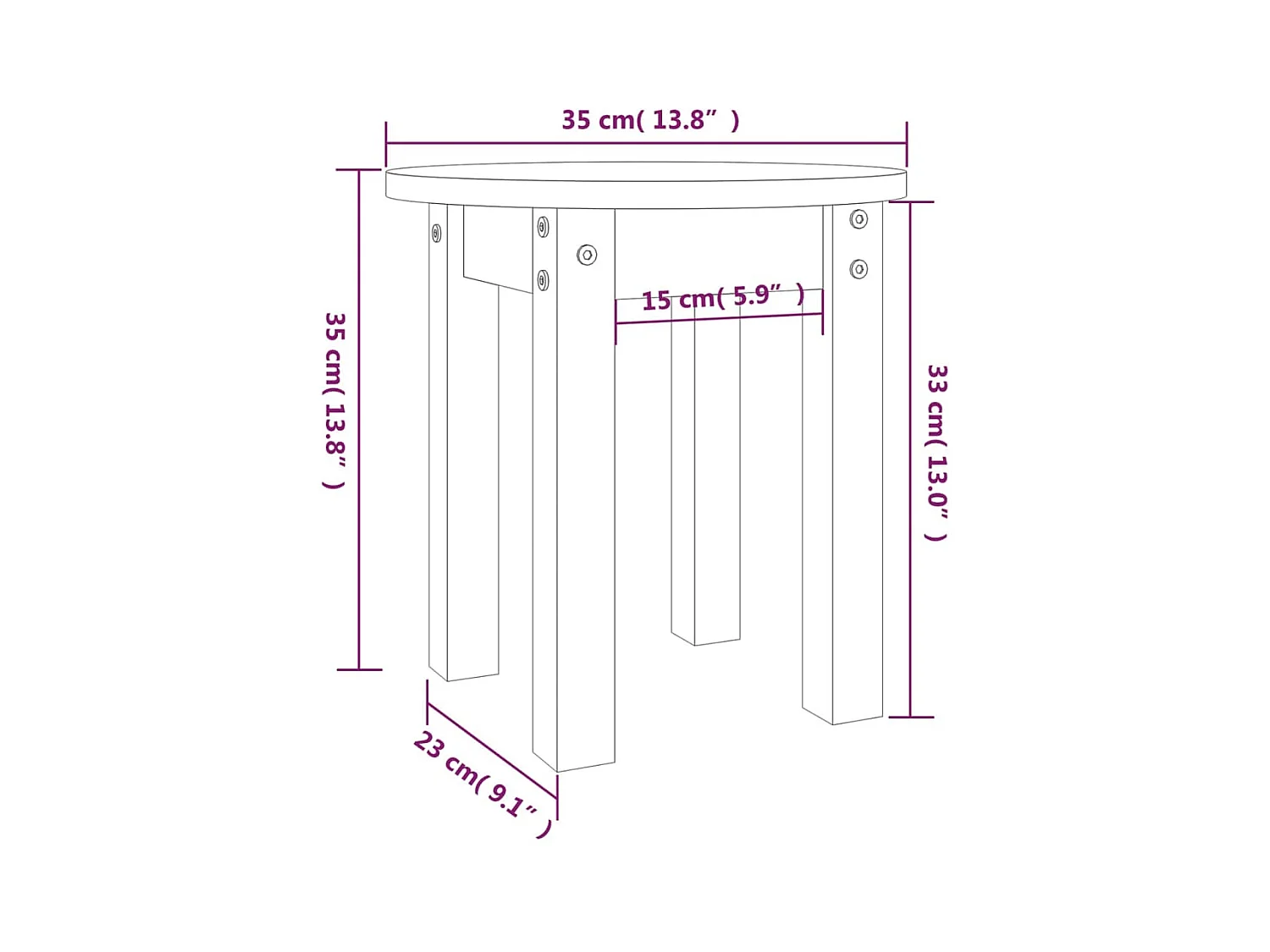 Salontafel Ø 35x35 cm massief grenenhout zwart