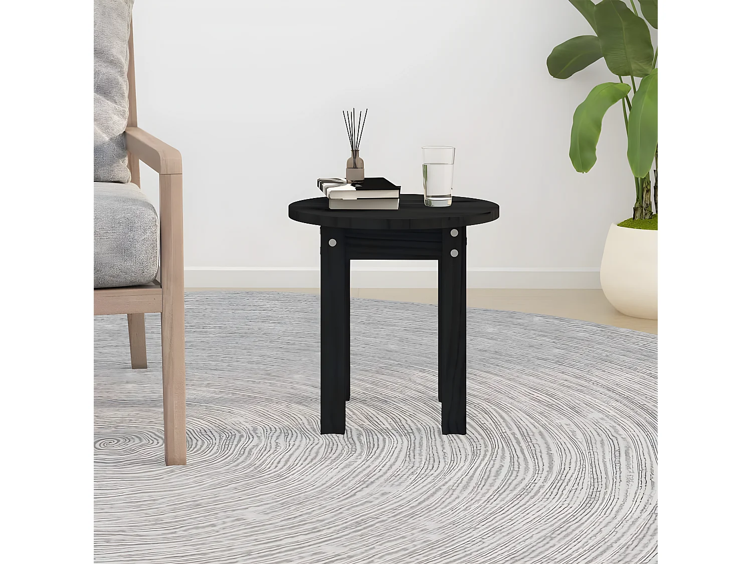 Salontafel Ø 35x35 cm massief grenenhout zwart