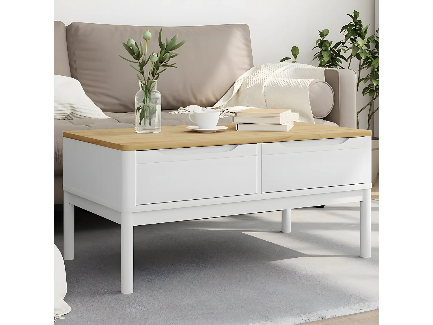 Table basse FLORO blanc 99x55,5x45 bois massif de pin