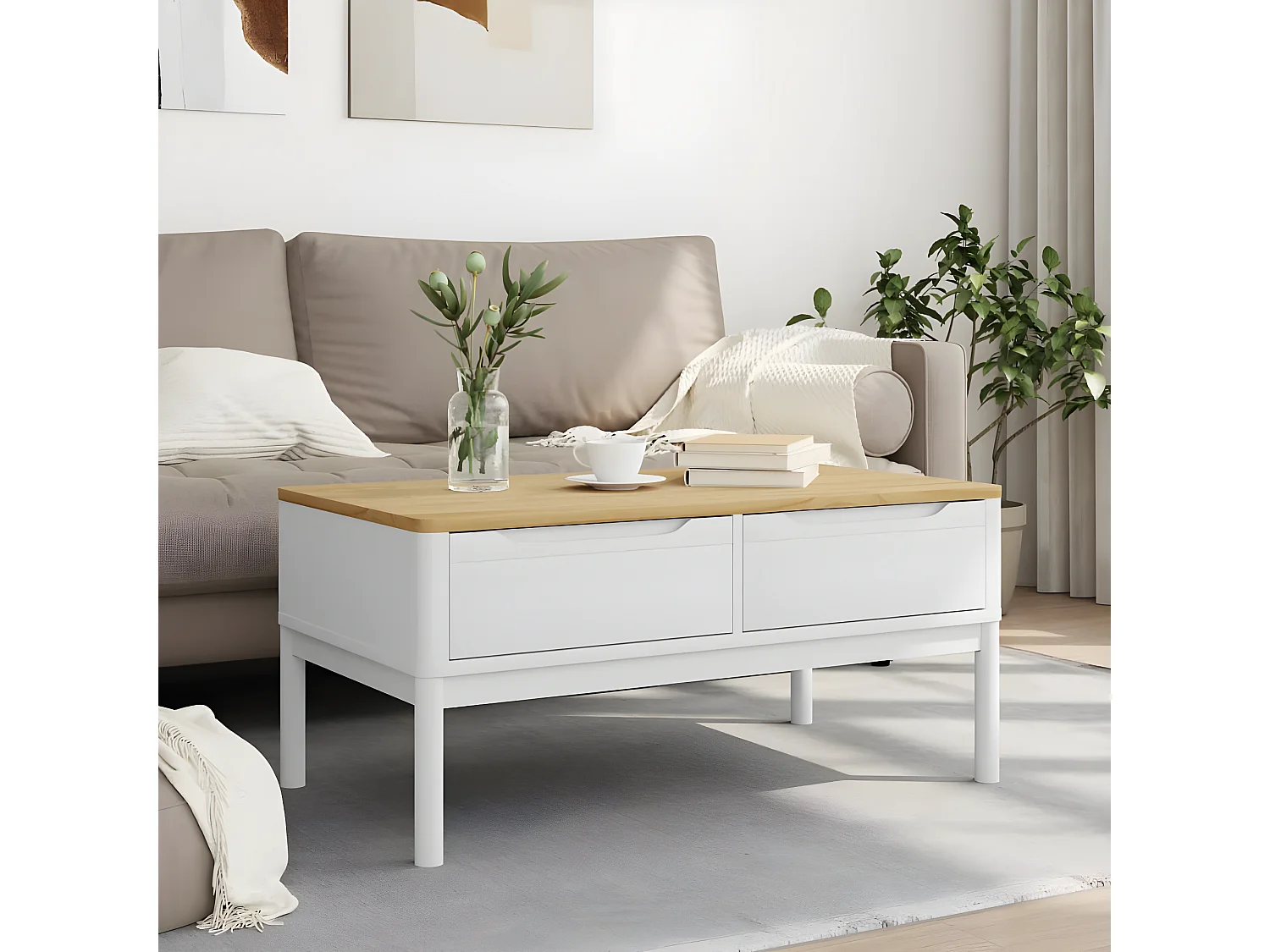 Table basse FLORO blanc 99x55,5x45 bois massif de pin