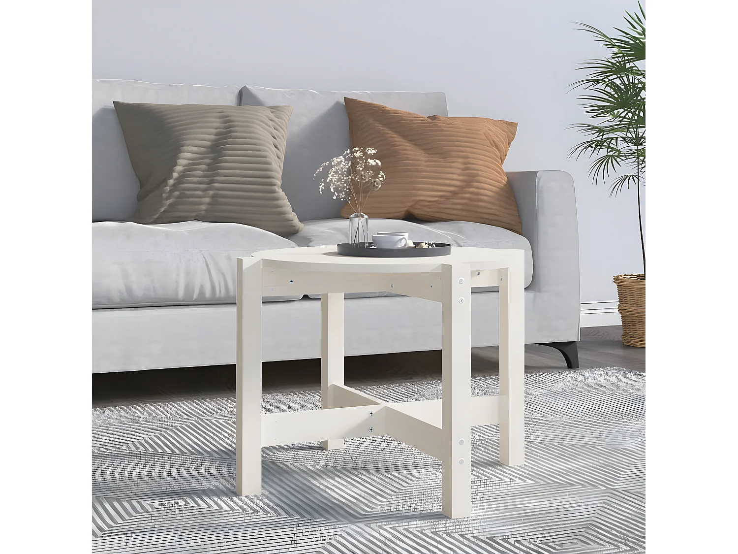 Table basse Blanc Ø 62,5x45 Bois massif de pin