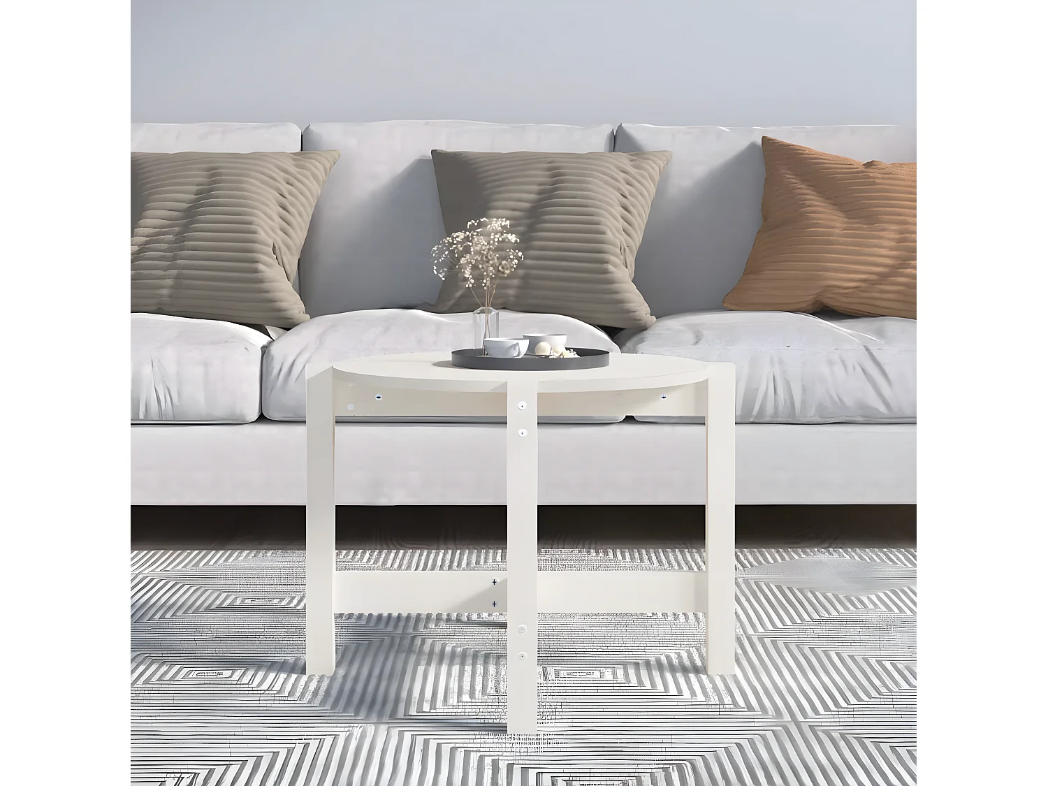 Table basse Blanc Ø 62,5x45 Bois massif de pin