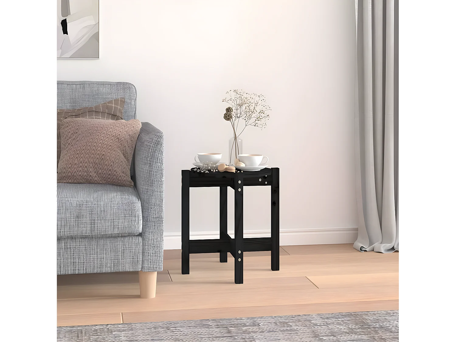 Table basse Noir Ø 42,5x45 Bois massif de pin