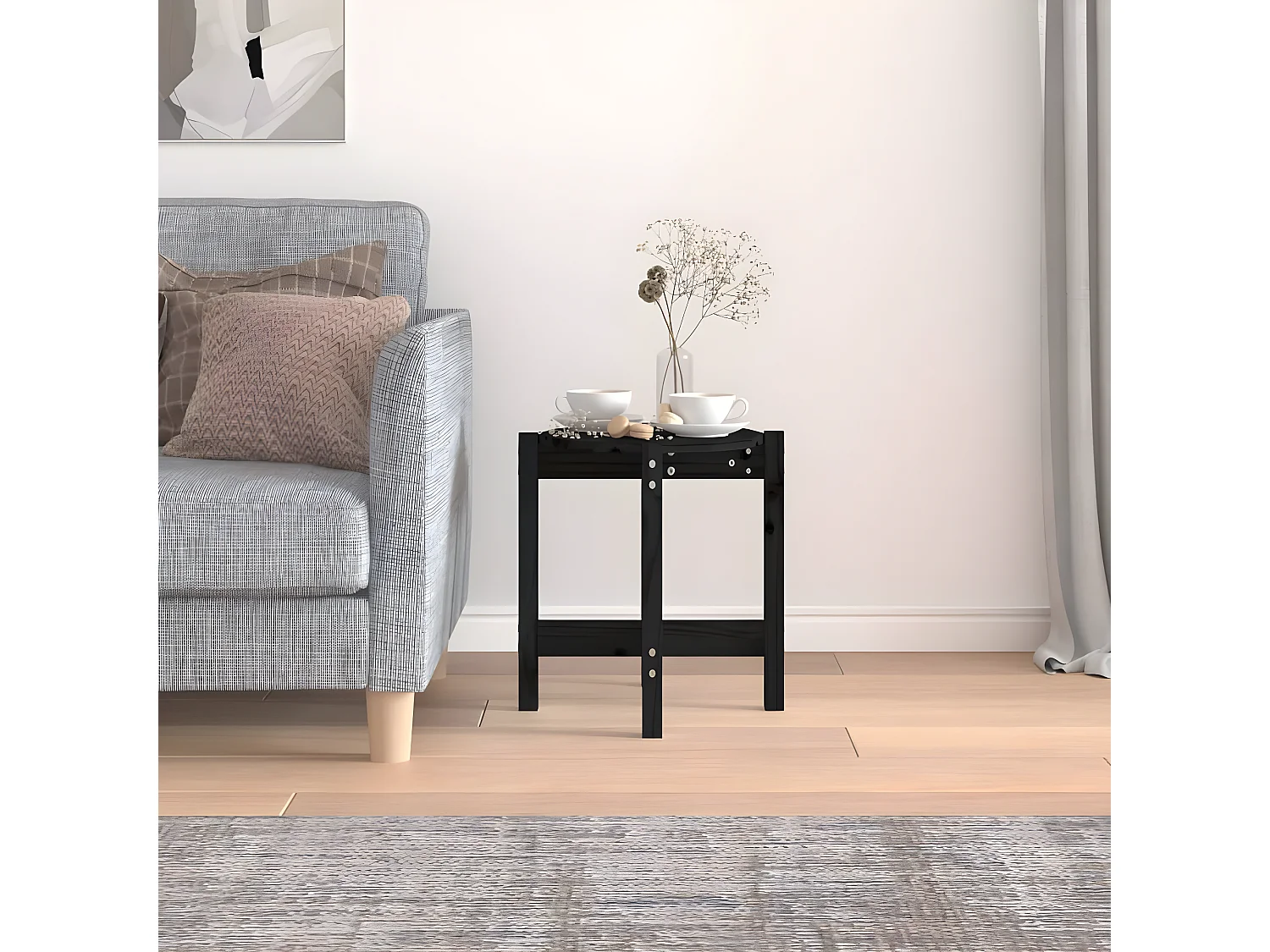 Table basse Noir Ø 42,5x45 Bois massif de pin