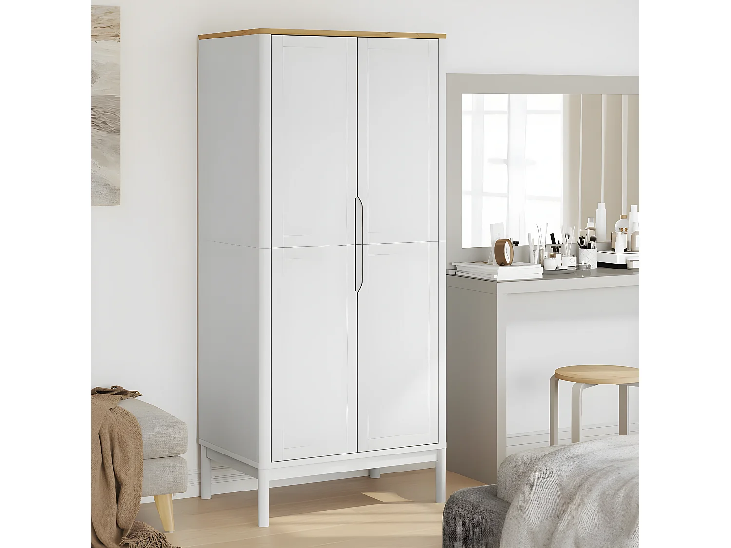 Garde-robe FLORO blanc 77x53x171 bois massif de pin
