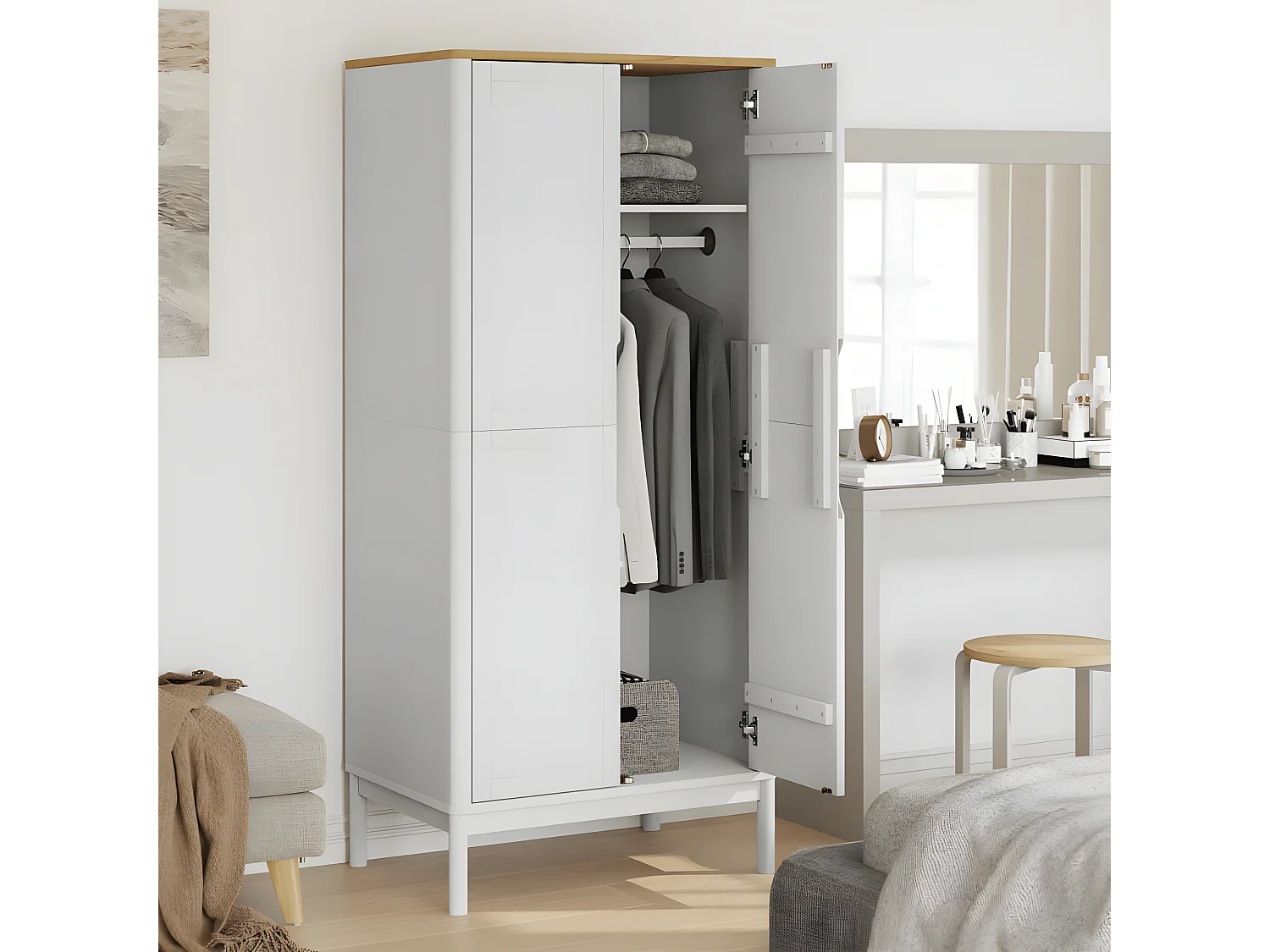 Garde-robe FLORO blanc 77x53x171 bois massif de pin