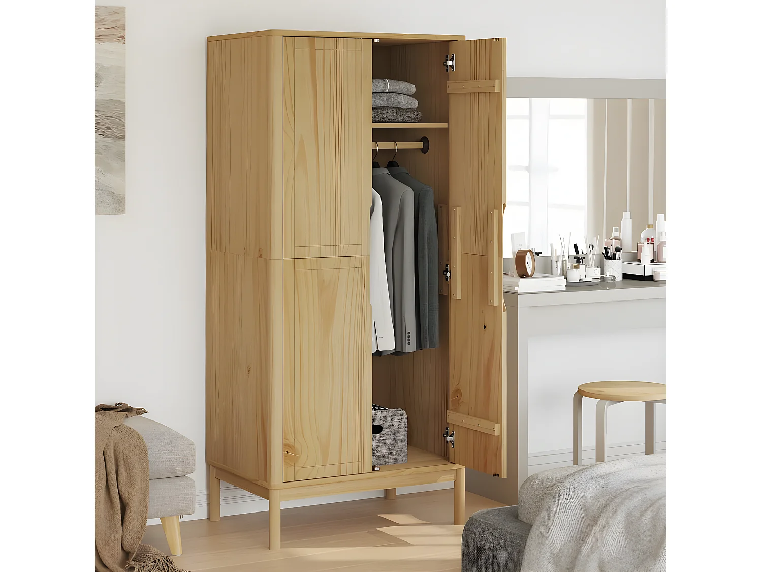 Garde-robe FLORO cire marron 77x53x171 bois massif de pin