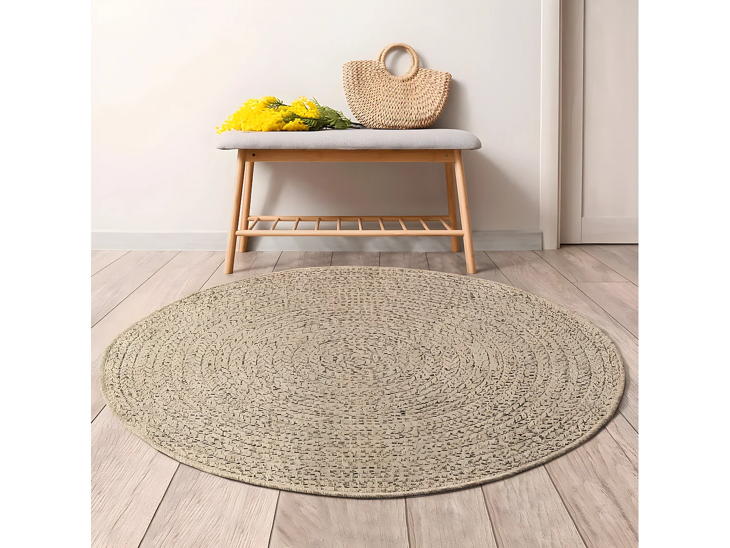 Tapis ZIZUR Ø 200cm aspect de jute intérieur et extérieur