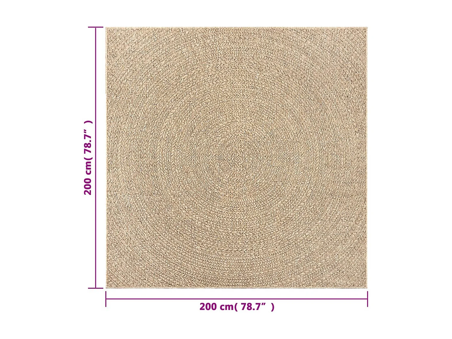 Tapis ZIZUR 200x200 aspect de jute intérieur et extérieur