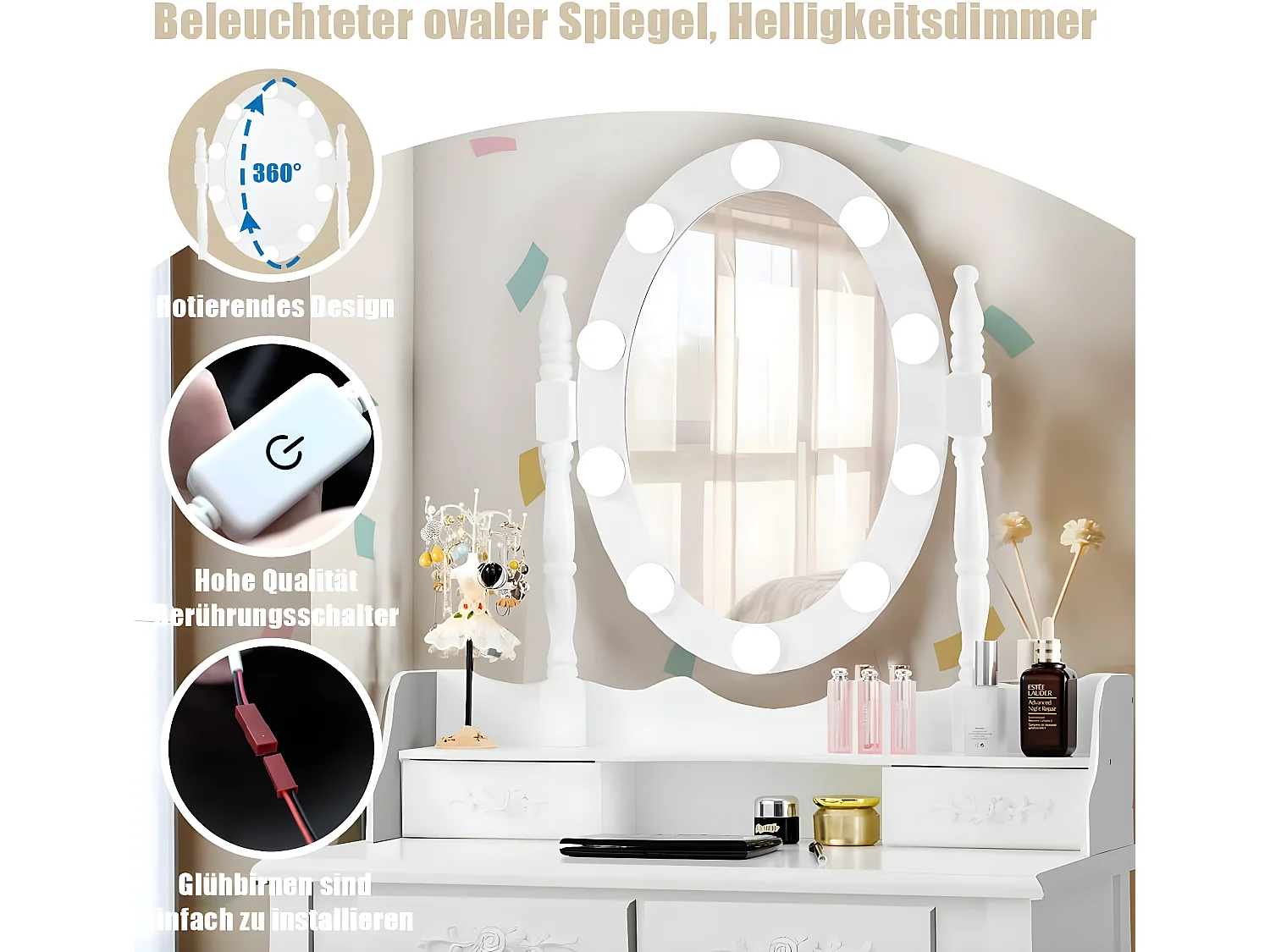 Schminktisch Set mit 10 LED-Leuchten