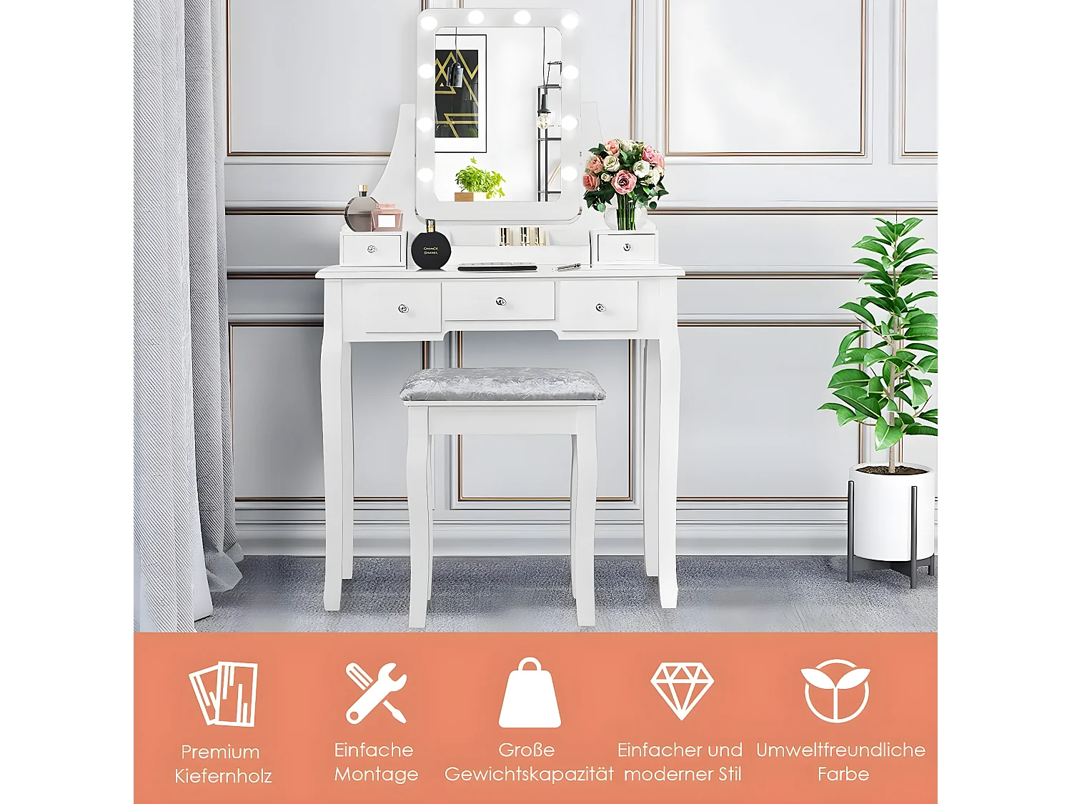Schminktisch mit Hocker Frisiertisch