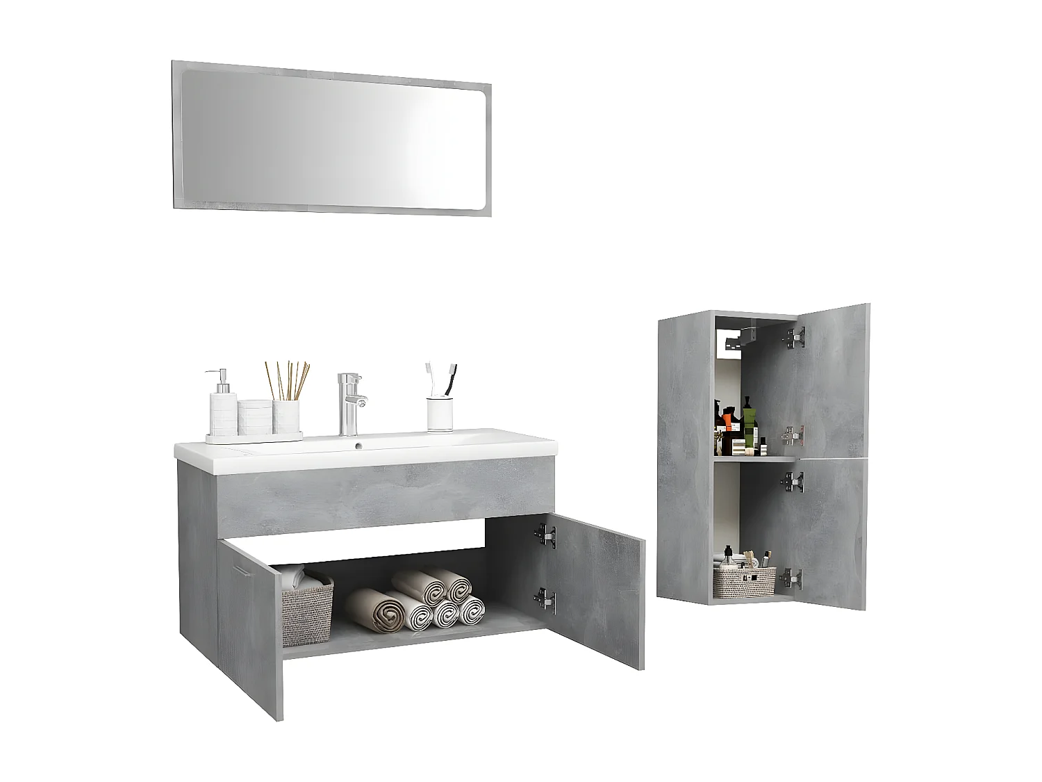 Badkamermeubelset bewerkt hout betongrijs