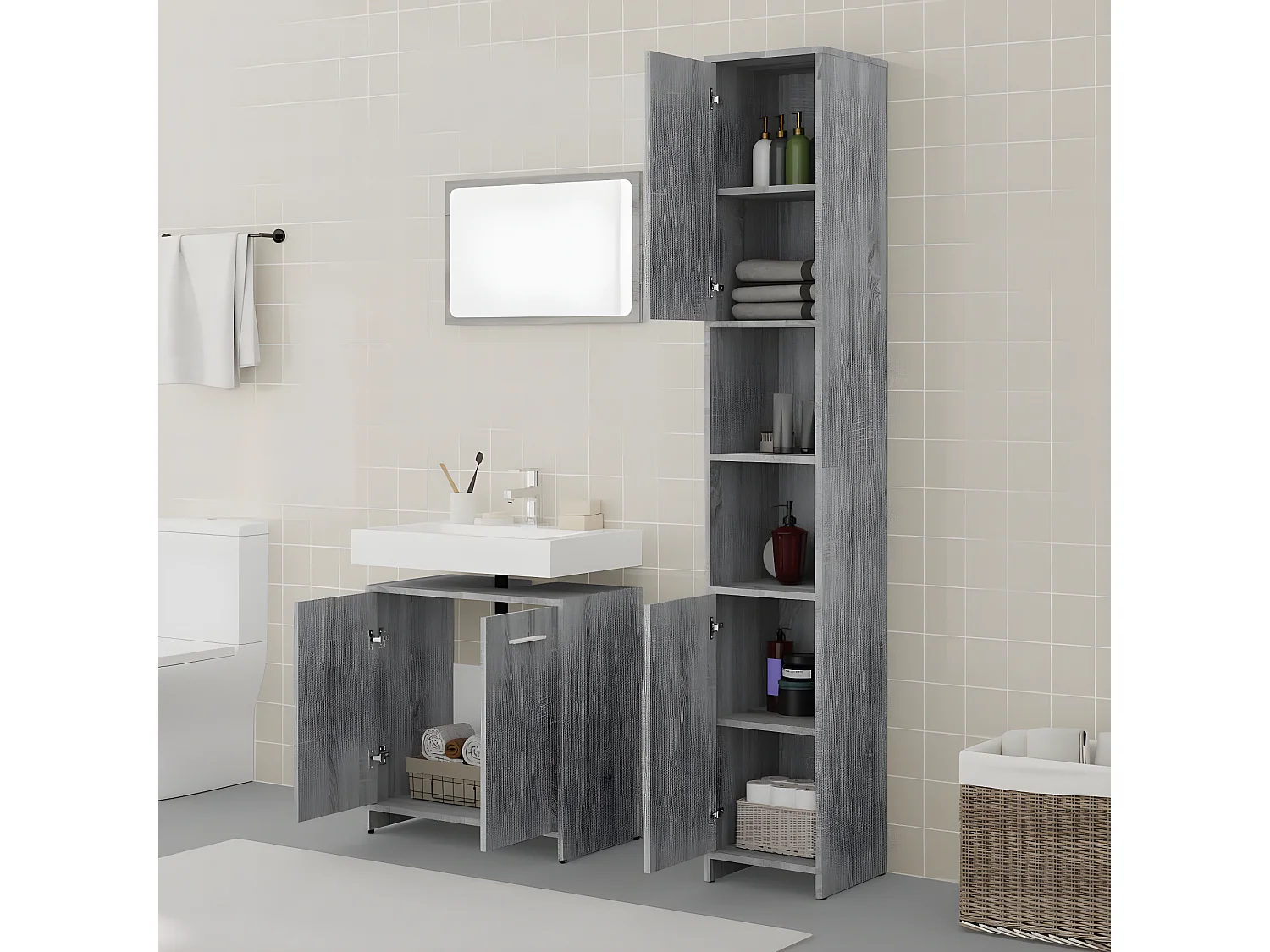Ensemble de meubles de salle de bain 3 pcs Sonoma gris
