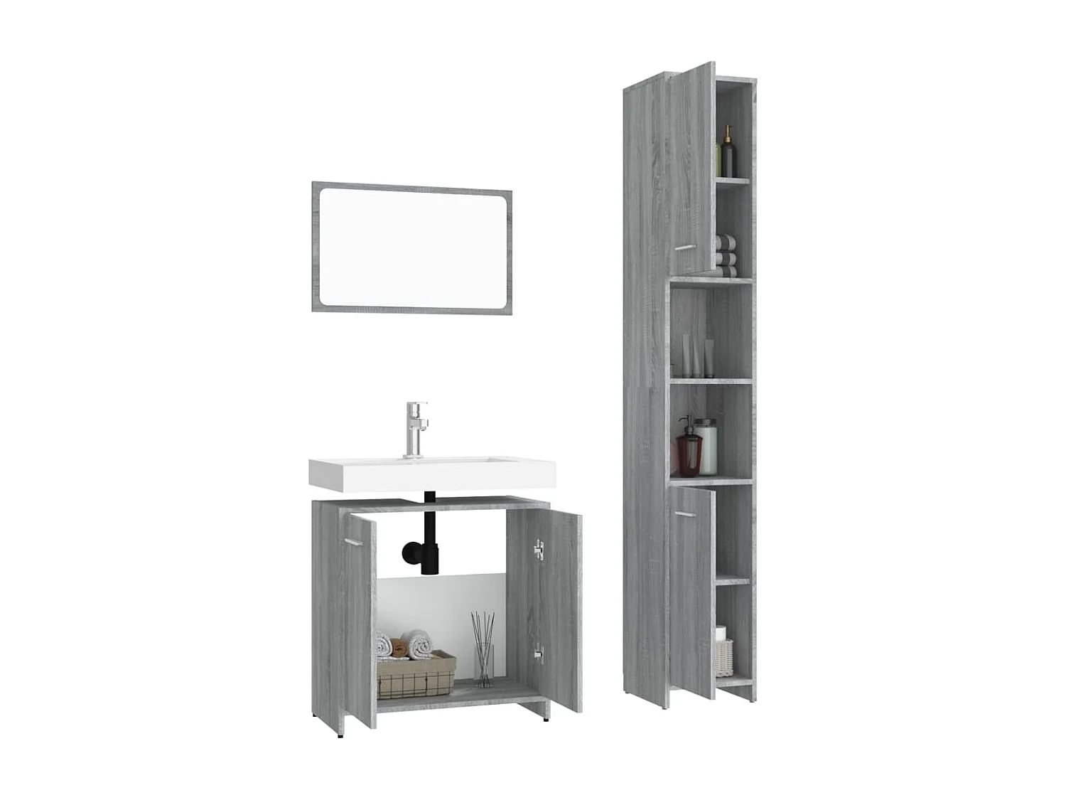 Ensemble de meubles de salle de bain 3 pcs Sonoma gris
