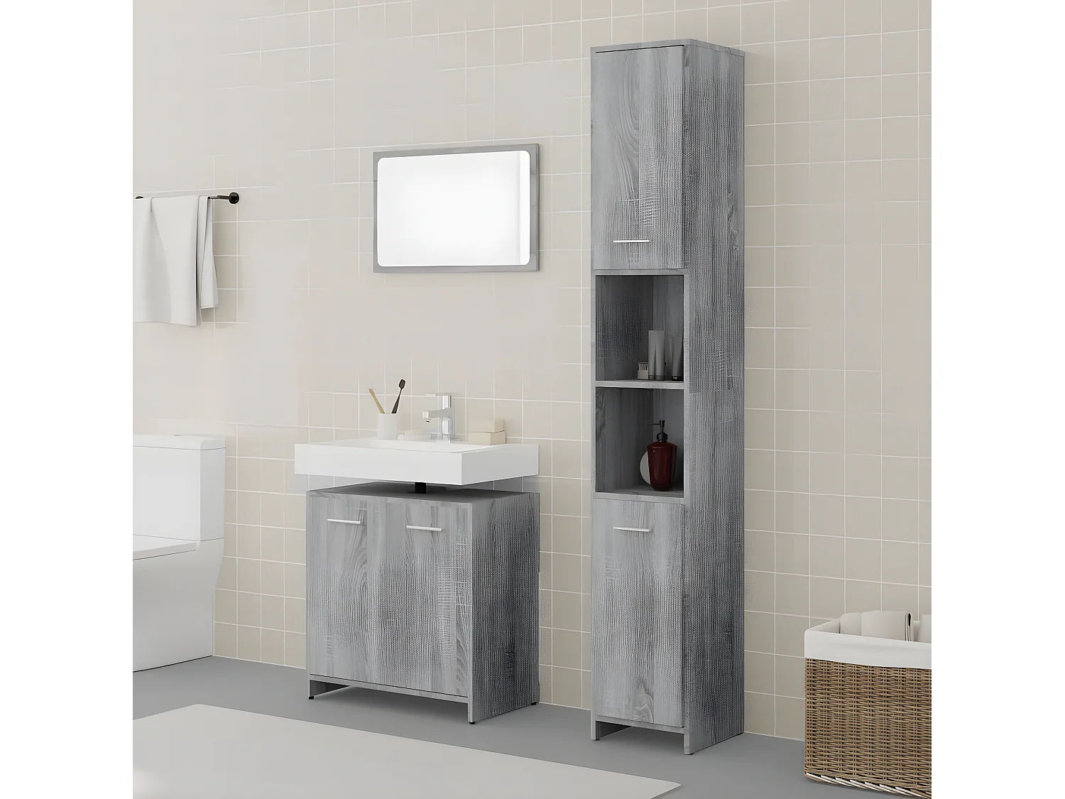 Ensemble de meubles de salle de bain 3 pcs Sonoma gris