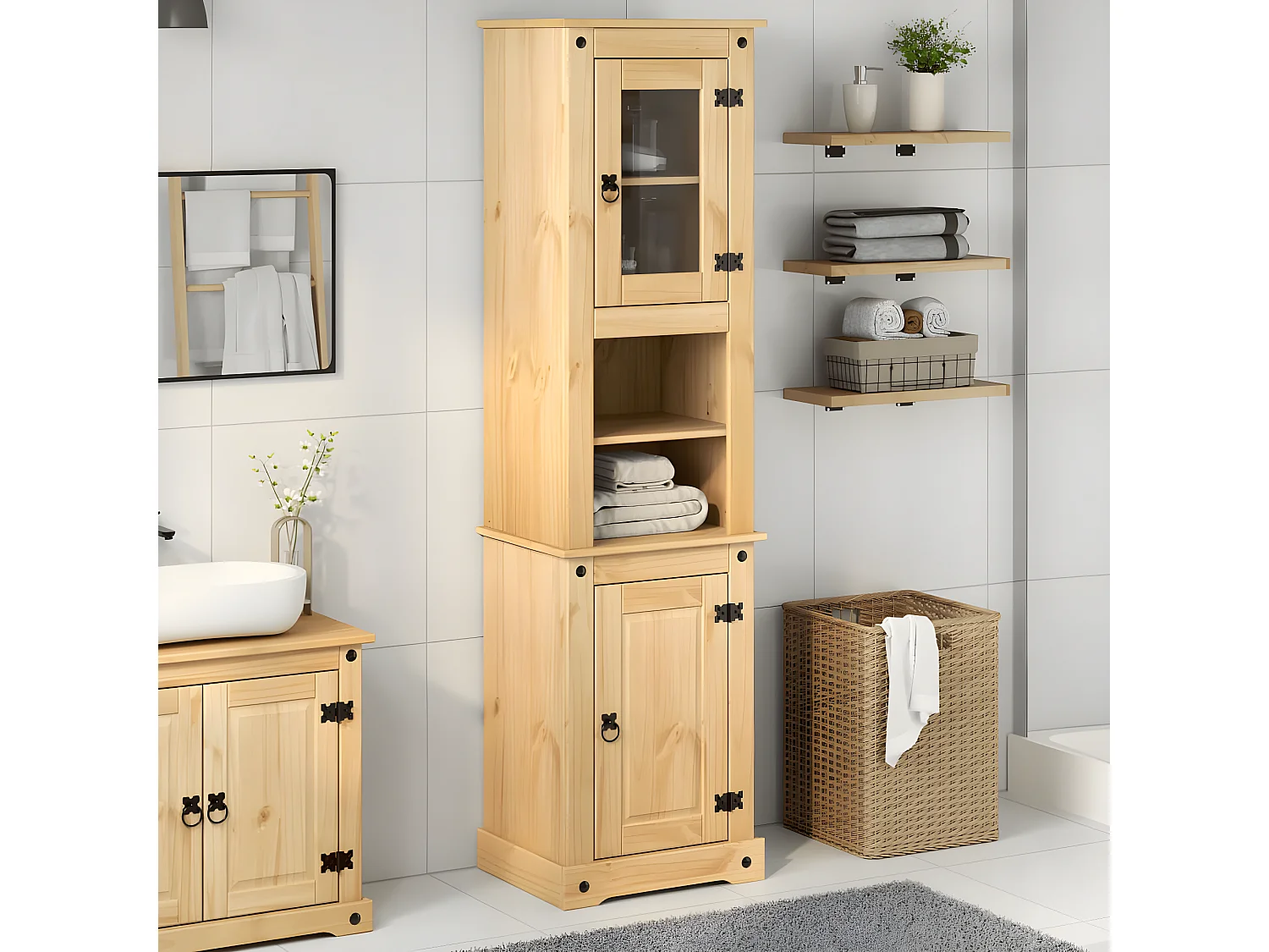 Armoire de salle de bain Corona 50x40x185 bois de pin massif