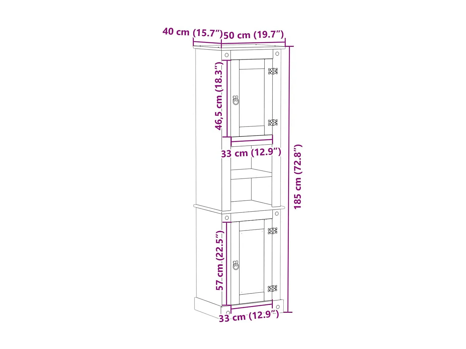 Armoire de salle de bain Corona 50x40x185 bois de pin massif