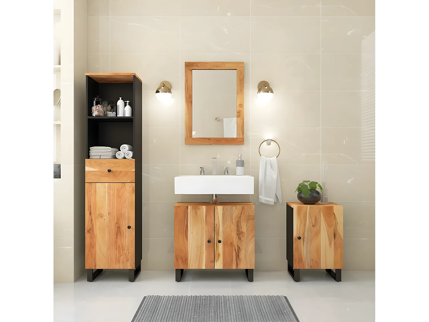 Ensemble de meubles de salle de bain 4 pcs bois massif d'acacia