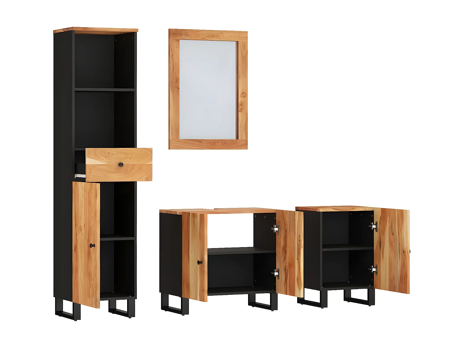 Ensemble de meubles de salle de bain 4 pcs bois massif d'acacia