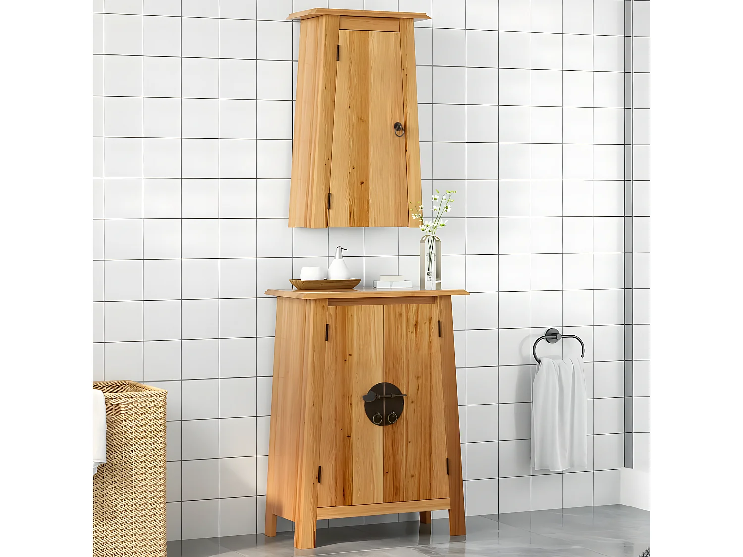 Ensemble de meubles de salle de bain 2 pcs bois de pin massif
