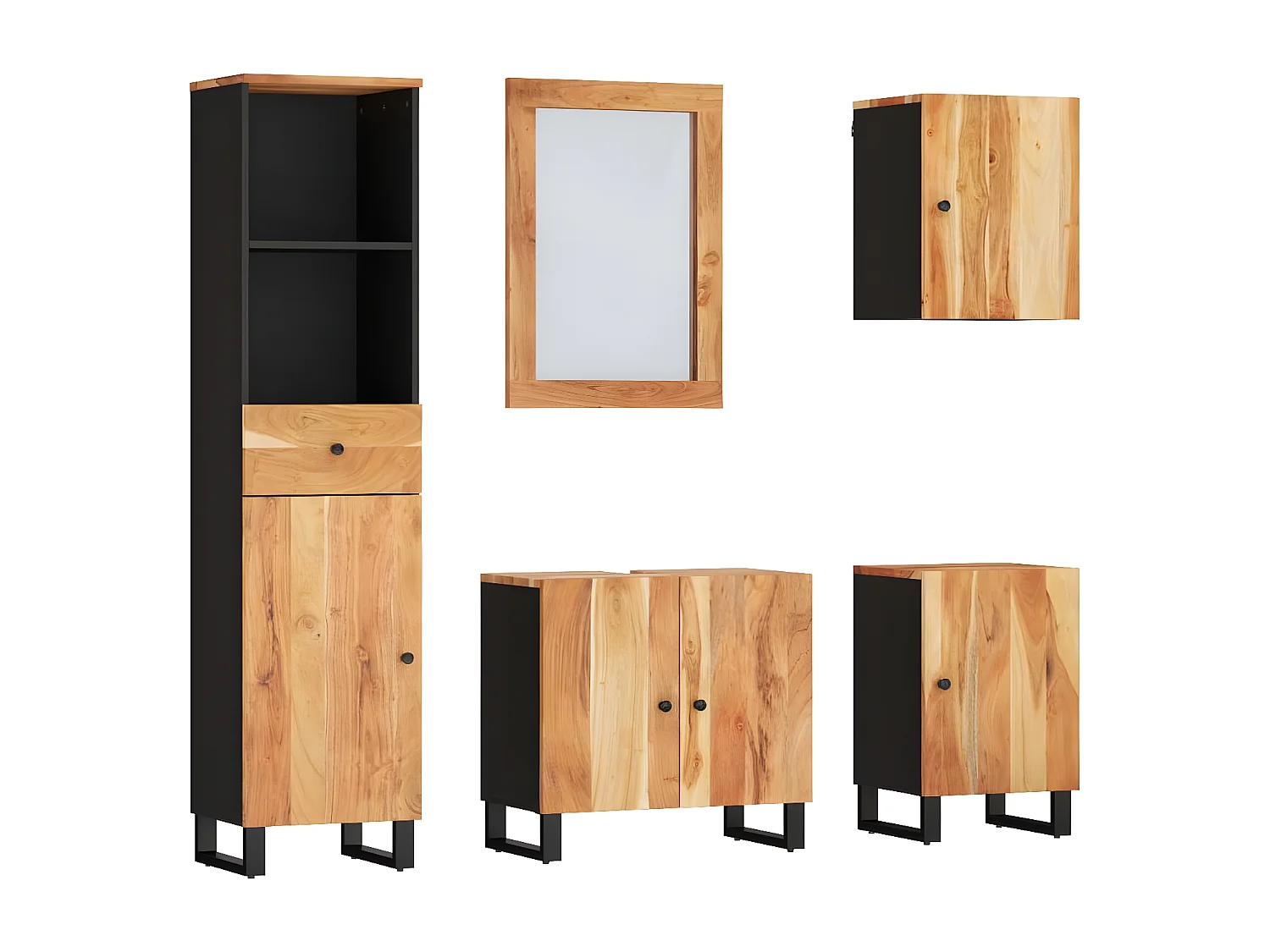 Ensemble de meubles de salle de bain 5 pcs bois massif d'acacia