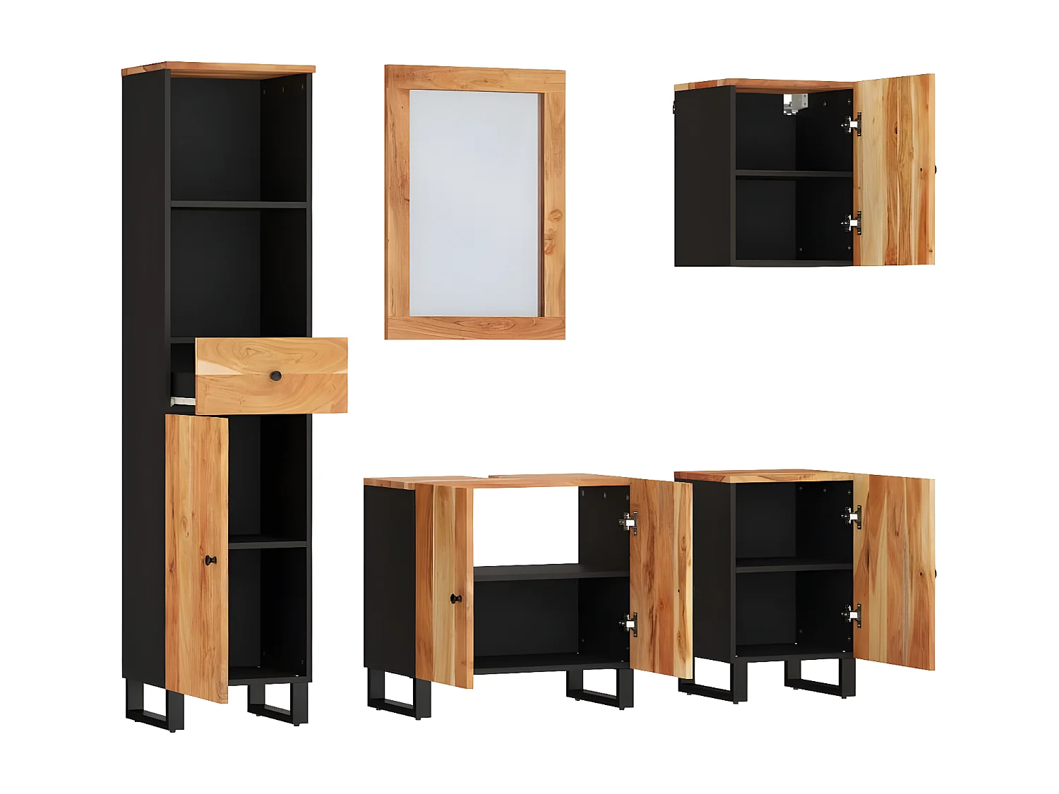 Ensemble de meubles de salle de bain 5 pcs bois massif d'acacia