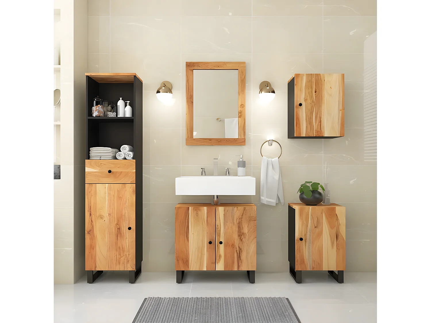 Ensemble de meubles de salle de bain 5 pcs bois massif d'acacia