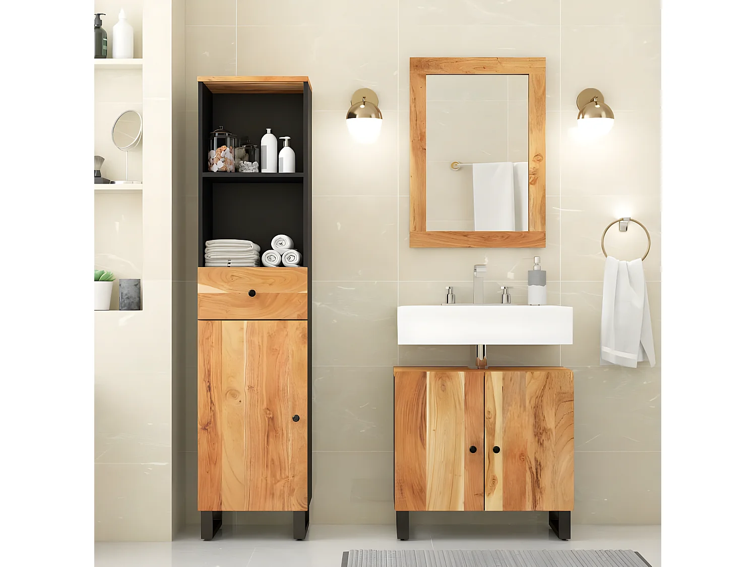 Ensemble de meubles de salle de bain 3 pcs bois massif d'acacia