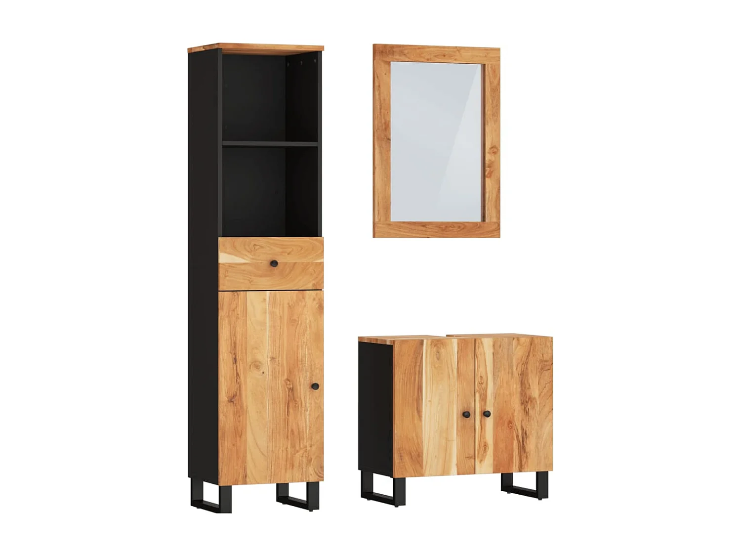 Ensemble de meubles de salle de bain 3 pcs bois massif d'acacia