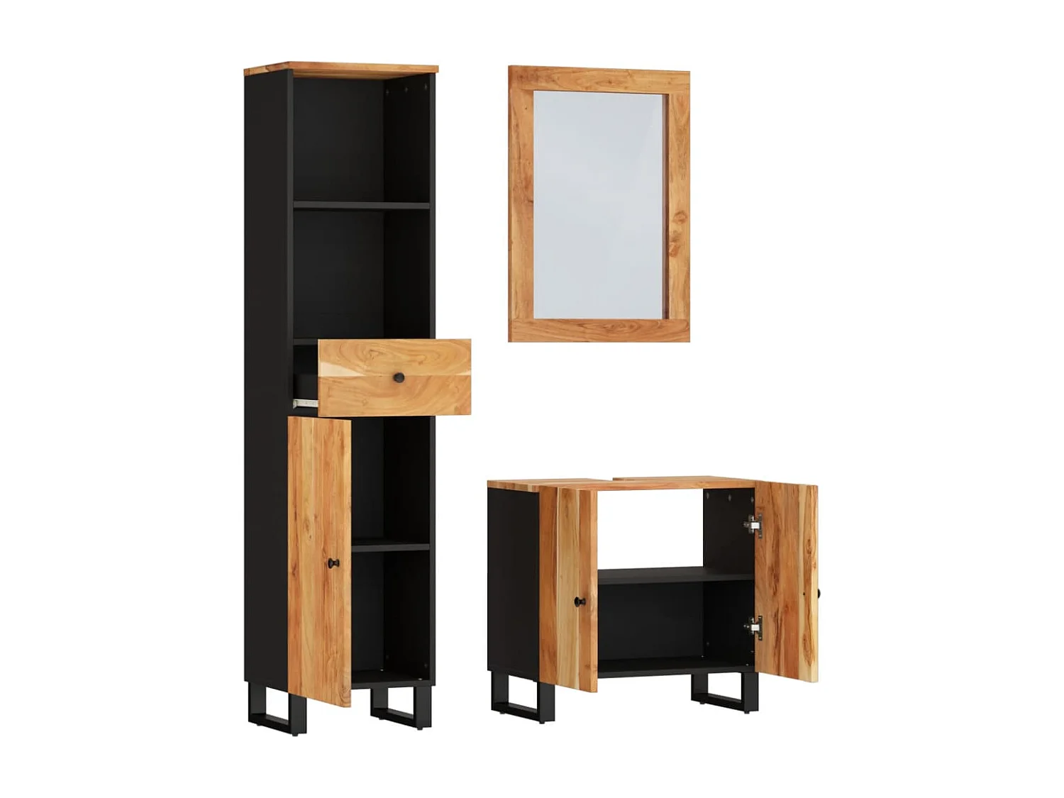 Ensemble de meubles de salle de bain 3 pcs bois massif d'acacia