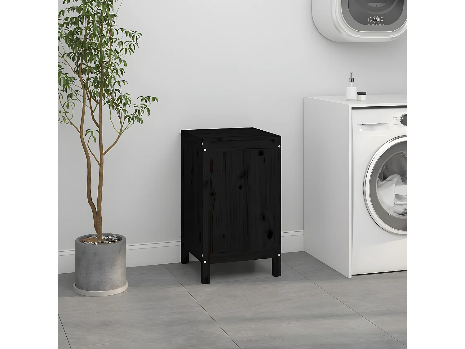 Boîte à linge Noir 44x44x76 Bois massif de pin