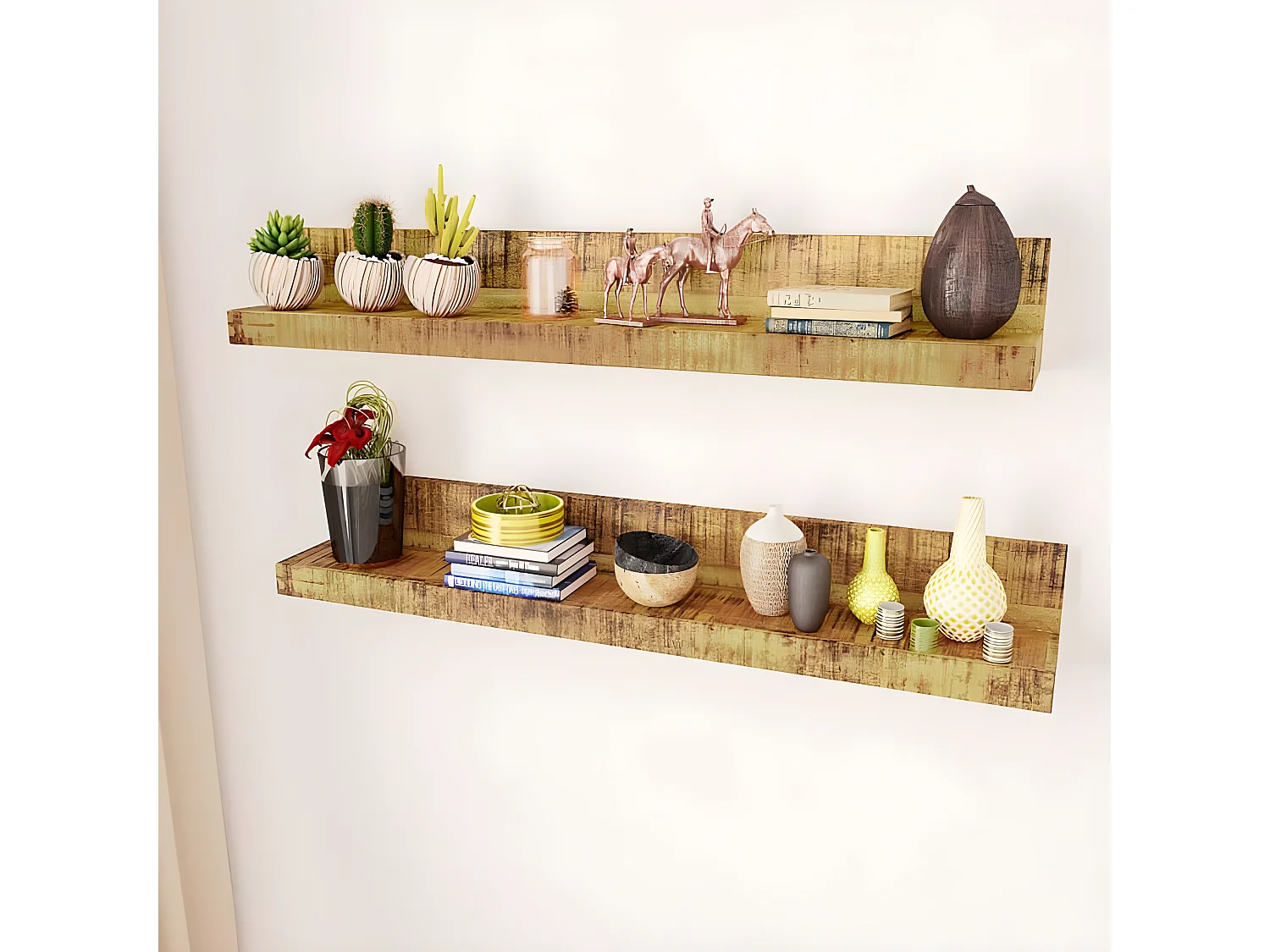 Lot de 2 étagères murales en bois solide