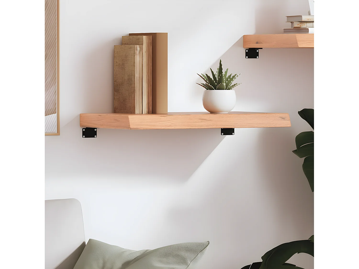 Étagère murale marron clair bois chêne massif traité