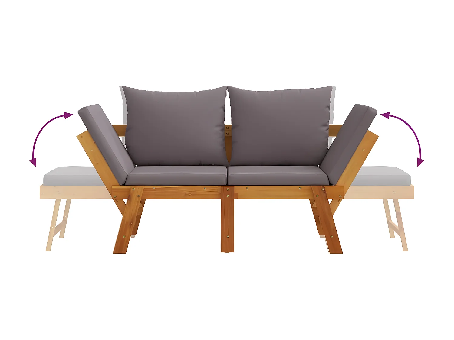 Banc de jardin avec coussins 2 en 1 bois d'acacia massif