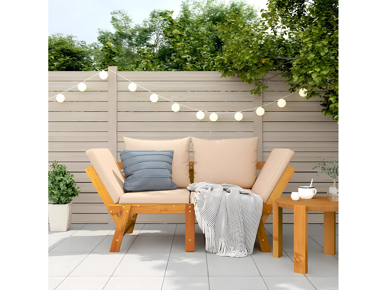 Banc de jardin avec coussins 2 en 1 bois d'acacia massif